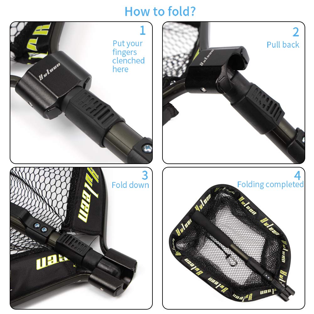 YVLEEN Floating Fishing Net - Foldable Rubber Coated Landing Net for Easy Catch & Release | Freshwater & Saltwater Fishing Gear | Perfect for Kayak, Boat, and Shore Fishing