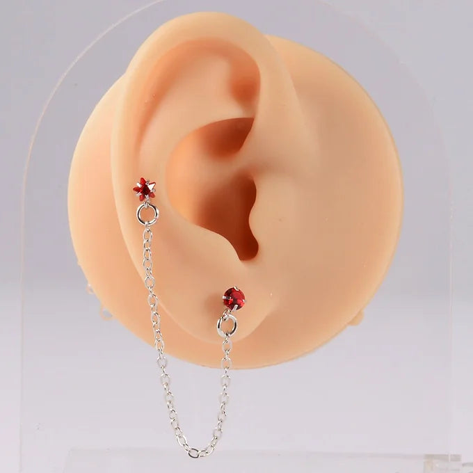 20G Surgical Steel Cartilage Chain Studs Double Piercing Earrings - DL044 | Hypoallergenic Body Jewelry for Helix, Tragus & Conch Piercings | Perfect for Everyday Wear & Special Occasions