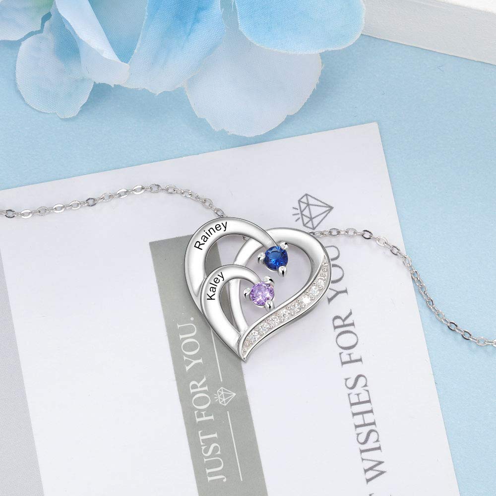 Personalized Birthstone Name Necklace for Women - 925 Sterling Silver Custom Heart Necklace | Unique Gifts for Mom, Wife, Girlfriend | Birthday, Mother's Day & Anniversary Present | Perfect for Everyday Wear, Special Occasions & Heartfelt Moments