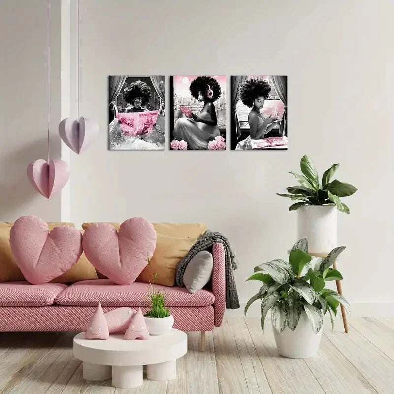 3pcs African American Women Inspirational Metal Wall Art - Ready to Hang Motivational Decor for Home, Office & Gifts