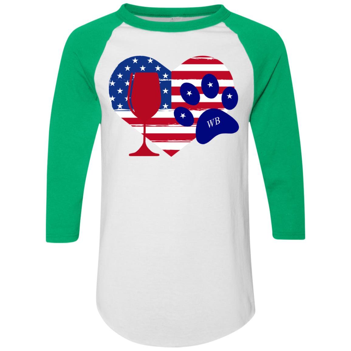 WineyBitches.Co American Wine Paw Heart Colorblock Raglan Jersey - Soft & Stylish Women's Baseball Tee for Casual Wear, Wine Tasting & Pet Lovers