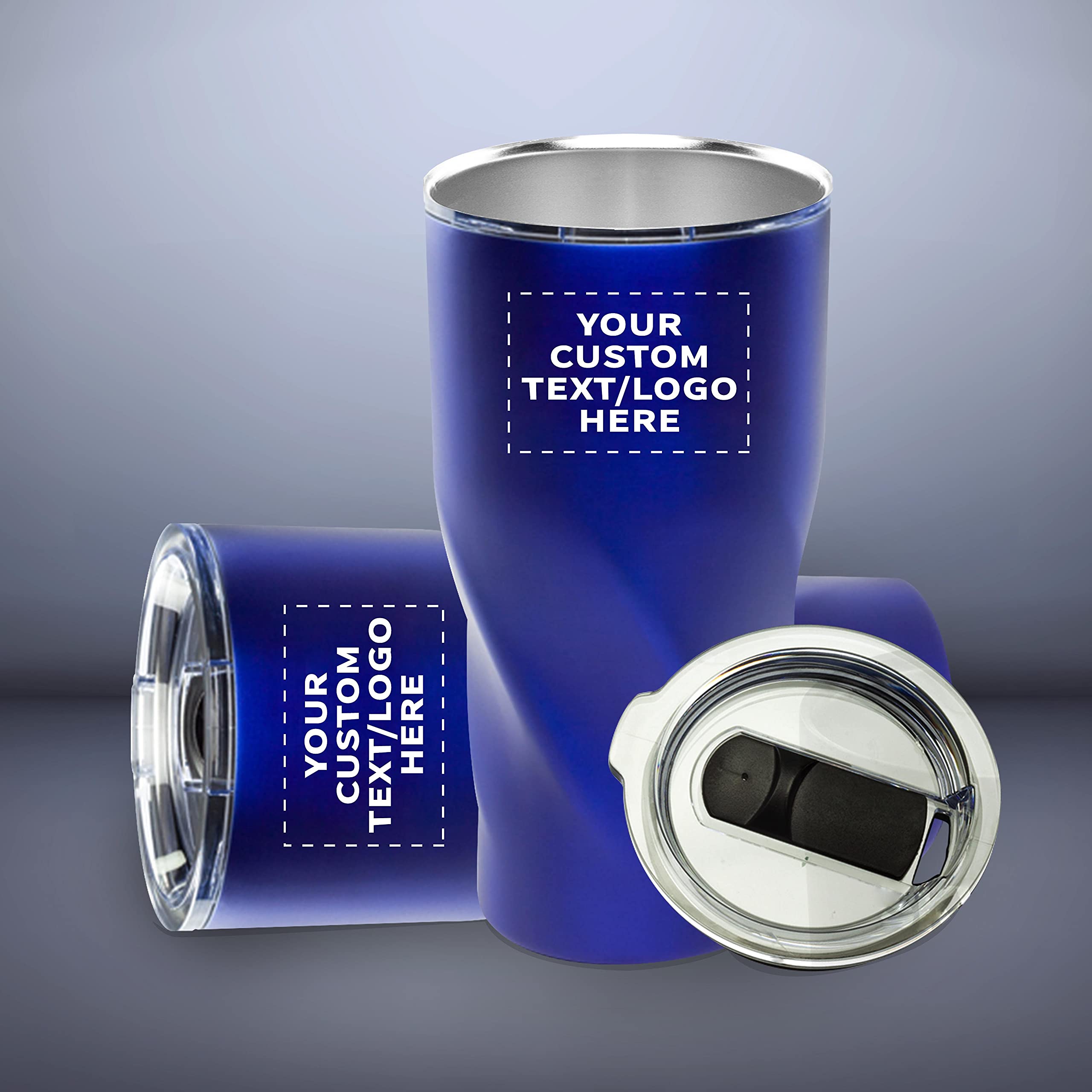 Custom 20 oz. Wavey Mavey Vacuum Insulated Travel Mugs - 6 Pack with Personalized Text & Logo (Blue) - Perfect for Coffee, Tea & Cold Drinks at Work, Gym or Road Trips