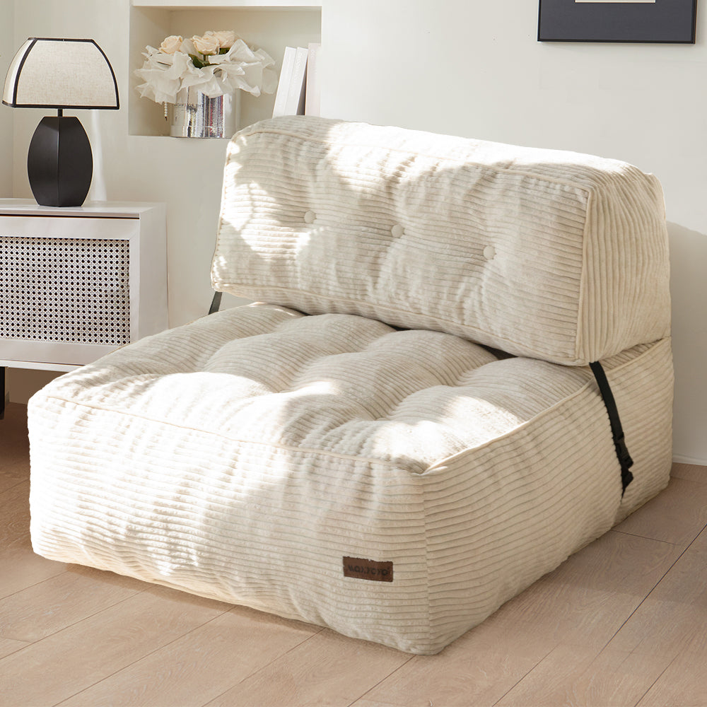 MAXYOYO Floor Sofa Bean Bag Couch - Ultra Comfortable Portable Seating with Back Support - Corded Sofa for Living Room, Bedroom & Dorm - Beige - Perfect for Movie Nights, Gaming & Relaxing