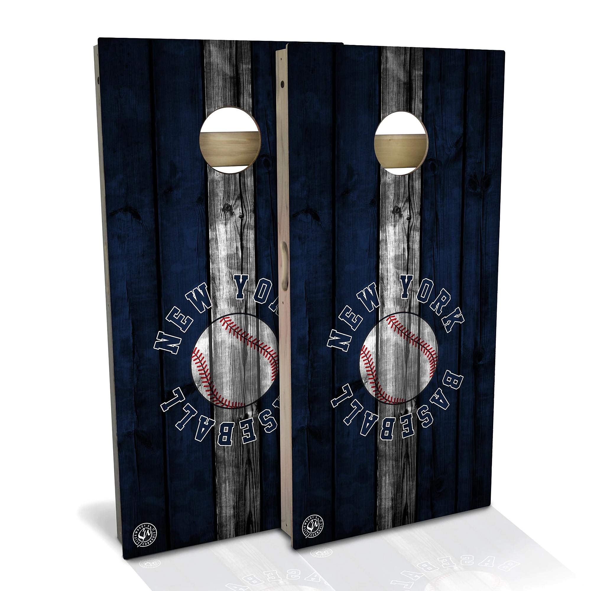 Skip's Garage New York Themed Cornhole Board Set - Premium Wooden Bean Bag Toss Game with 2 Boards & 8 Bags - Customizable Size & Accessories - Perfect for Backyard Parties, Tailgating & Outdoor Games