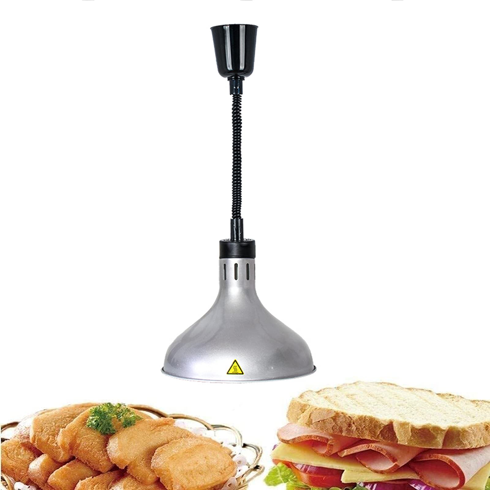 Adjustable & Retractable Food Heat Lamp Warmer with Explosion-Proof Bulb - Silver Hanging Buffet Lamp for Dining Tables & Food Service - Keep Meals Warm at Restaurants, Catering Events & Home Kitchens
