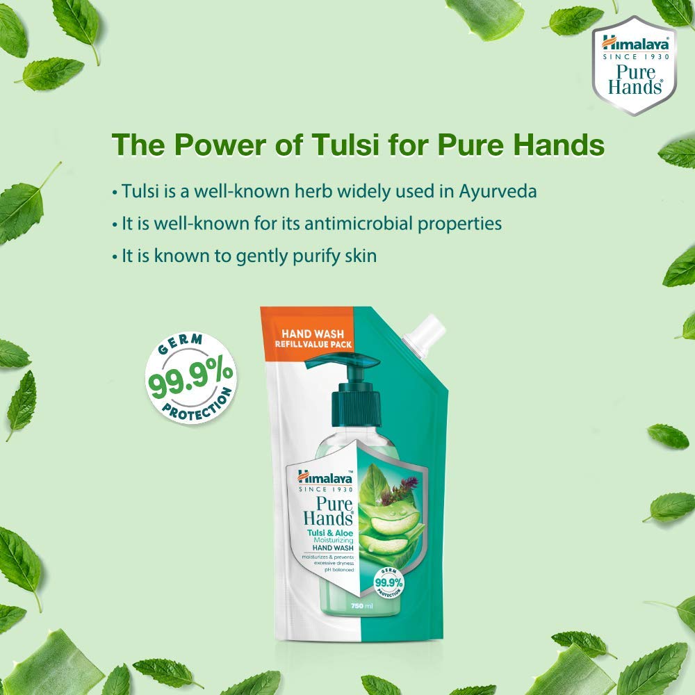 Himalaya Pure Hands Moisturizing Tulsi & Aloe Hand Wash Refill - 750ml | Natural Herbal Liquid Soap for Dry Skin | Perfect for Home, Office & Bathroom Use