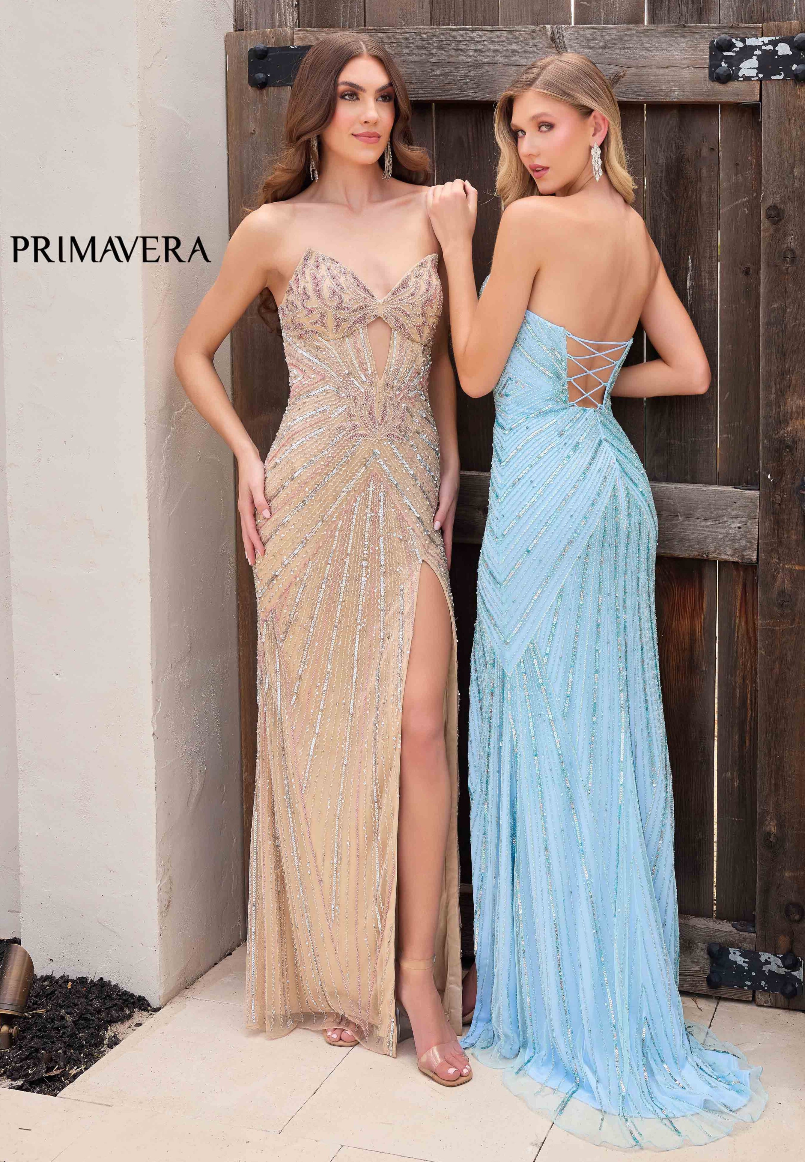 Primavera Keyhole Strapless Beaded Long Evening Dress for Women - Perfect for Prom, Wedding Guest & Formal Events