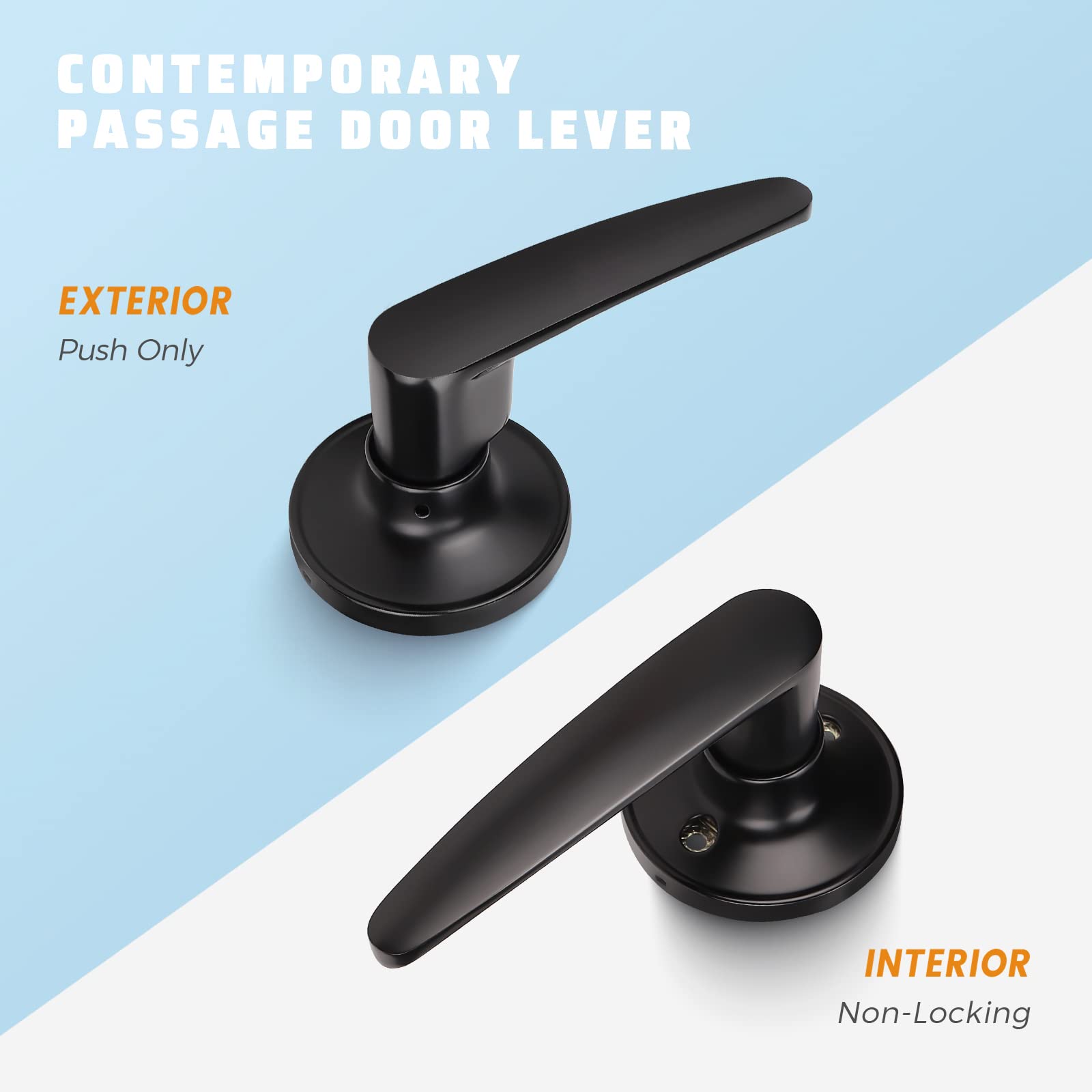 KNOBWELL 10-Pack Matte Black Modern Door Handles - Straight Lever Interior & Closet Door Knobs (No Lock) - Perfect for Bedrooms, Bathrooms & Cabinets