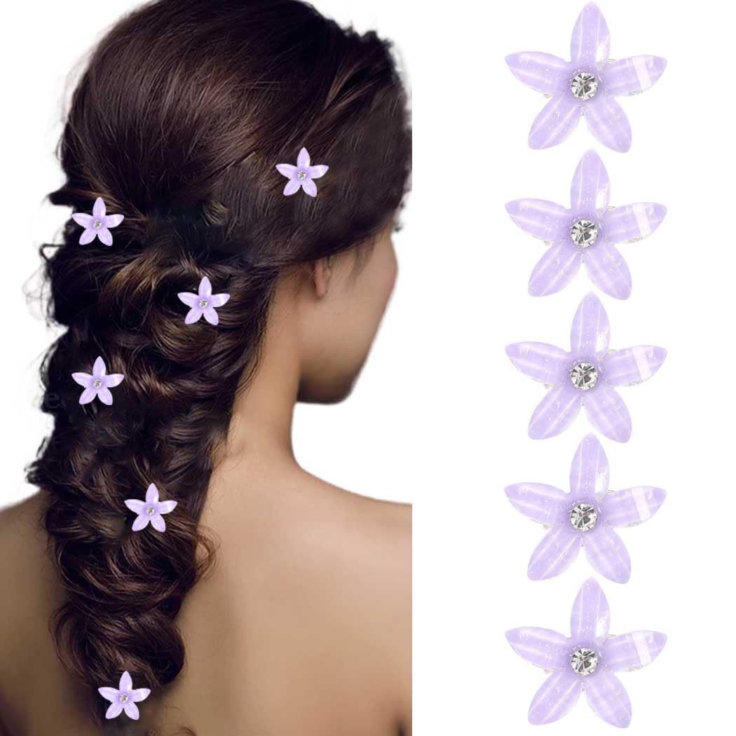 BARTOSI Small Purple Flower Hair Clips - 5 Pack Floral Hair Barrettes for Women & Girls | Perfect for Weddings, Parties & Everyday Hair Accessories