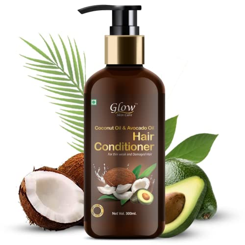 Organic GLOW Skin Care Coconut & Avocado Oil Hair Conditioner - Cold Pressed Natural Hair Treatment for Dry, Damaged Hair - 300ml Deep Nourishing Oil for Shiny, Healthy Locks | Perfect for Daily Hair Care & Salon Treatments