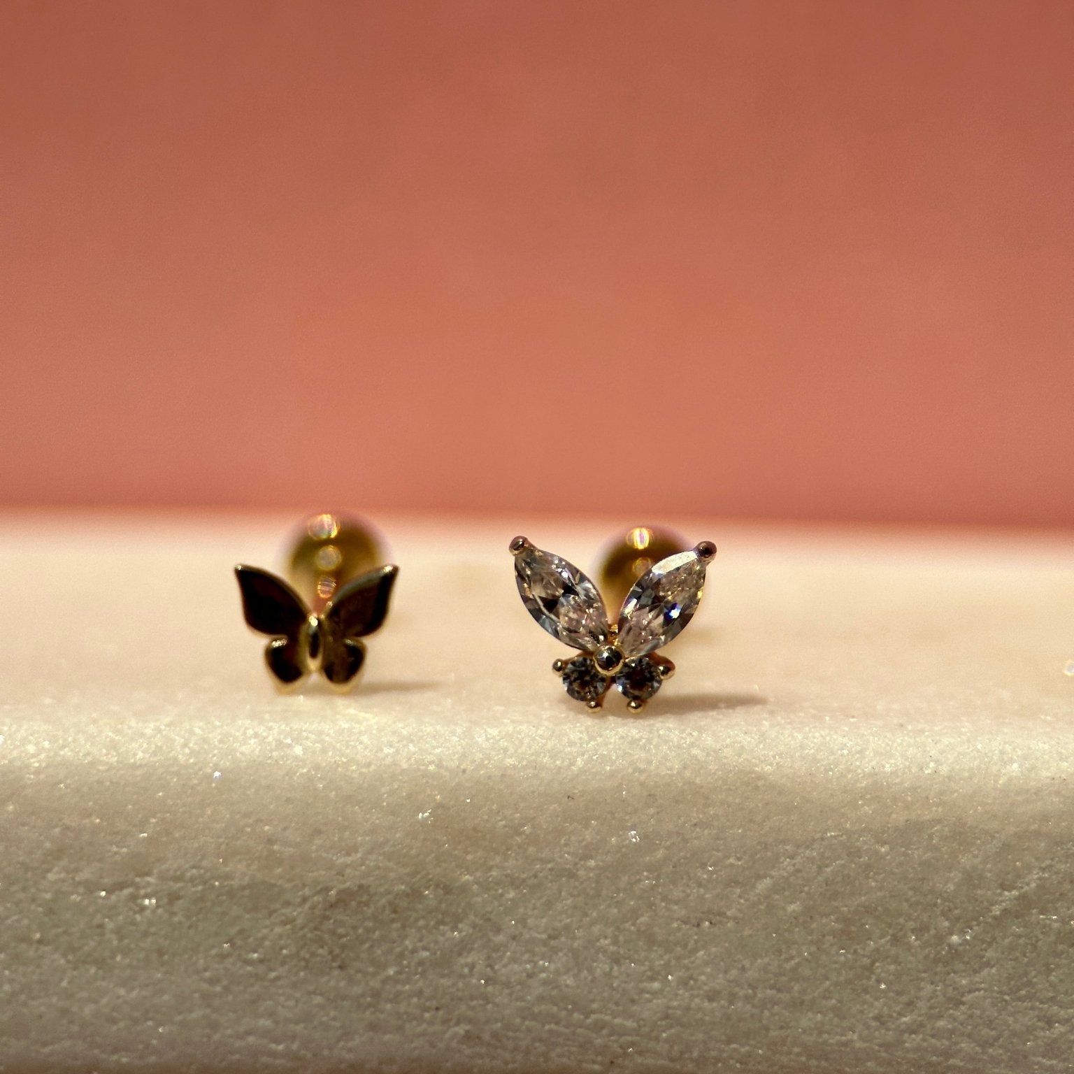 14K Yellow Gold Butterfly Flat Back Stud Earrings - Hypoallergenic & Tarnish-Free for Sensitive Ears | Perfect for Everyday Wear, Gifts & Special Occasions