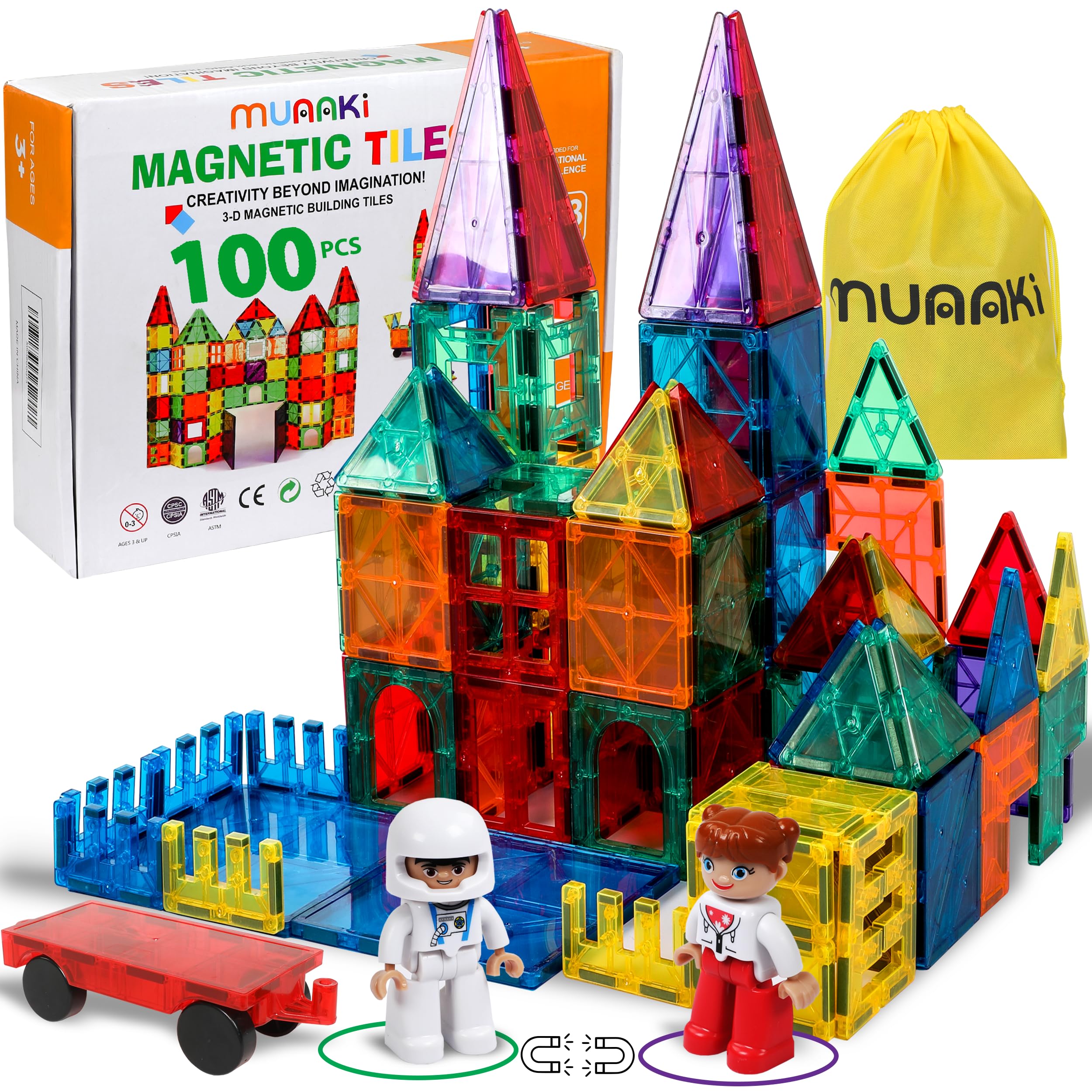 100 Pcs Magnetic Building Blocks for Kids Ages 4-8 | STEM Educational Toys with 2 Characters | Creative Learning & Play for Preschool Children | Perfect for Classroom, Home & Birthday Gifts