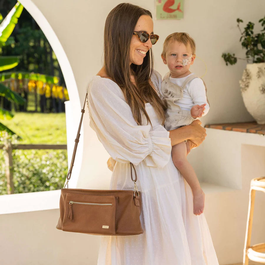 Vanchi Pram Caddy Pebbled Tan - Stylish and Functional Stroller Organizer for Diaper Bags & Baby Essentials - Perfect for Shopping, Travel & Daily Walks