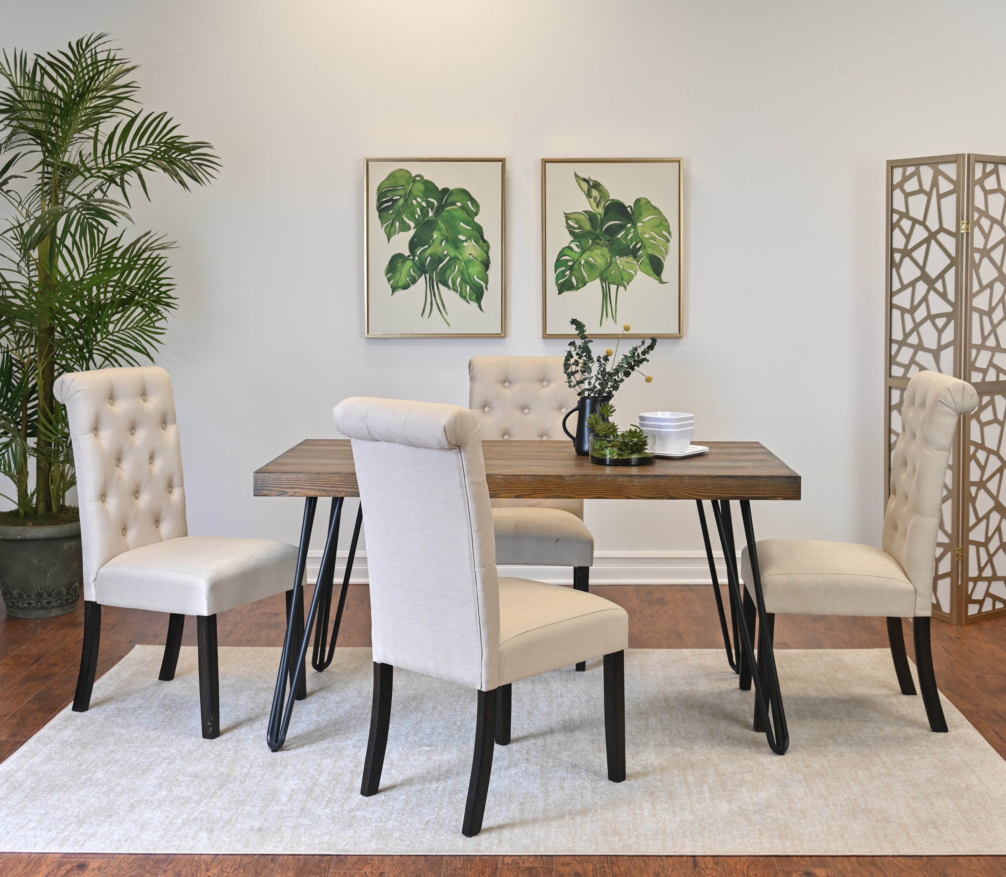 Roundhill Furniture Ashford 5-Piece Dining Set with Hairpin Leg Table and 4 Chairs - Modern Kitchen & Dining Room Furniture for Small Spaces