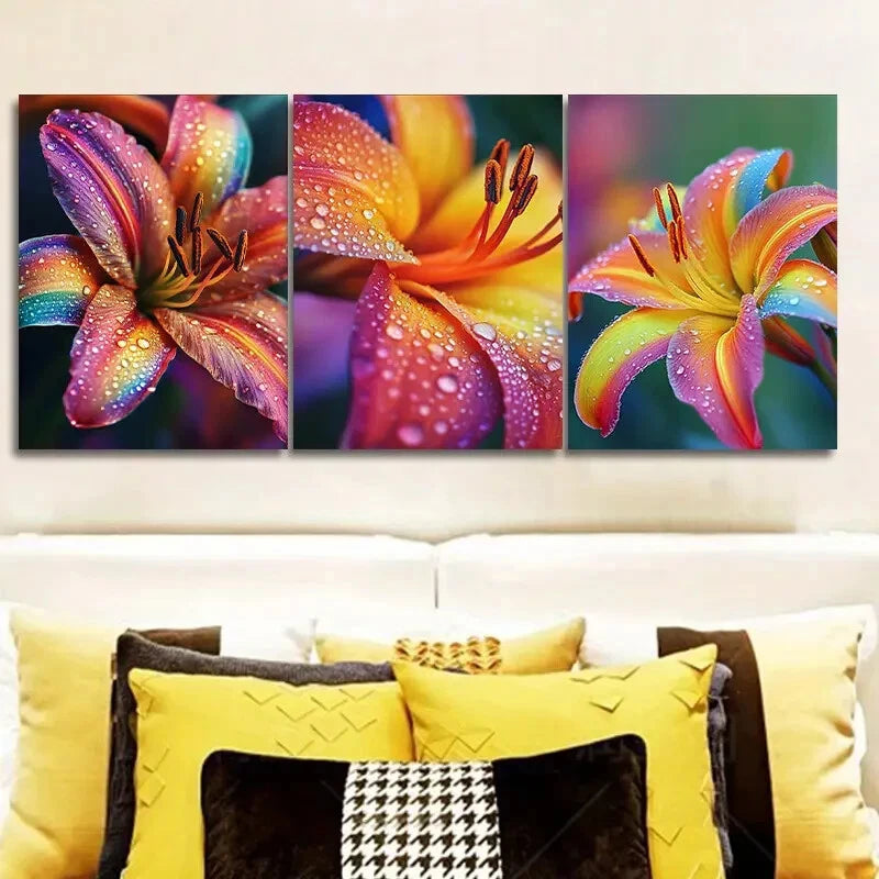 3-Piece Rainbow Lilies Wall Art Set - Framed Canvas Prints 40x60cm - High Quality Australian Made Wall Decor - Ready to Hang - Perfect for Living Room, Bedroom & Office Decor