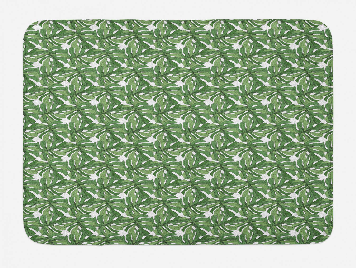 Ambesonne Jungle Foliage Bath Mat - Cartoon Tree Leaves Pattern Non-Slip Plush Bathroom Rug 30x20 Inches Fern Green Peacock Green - Perfect for Beach Themed Bathrooms & Tropical Home Decor