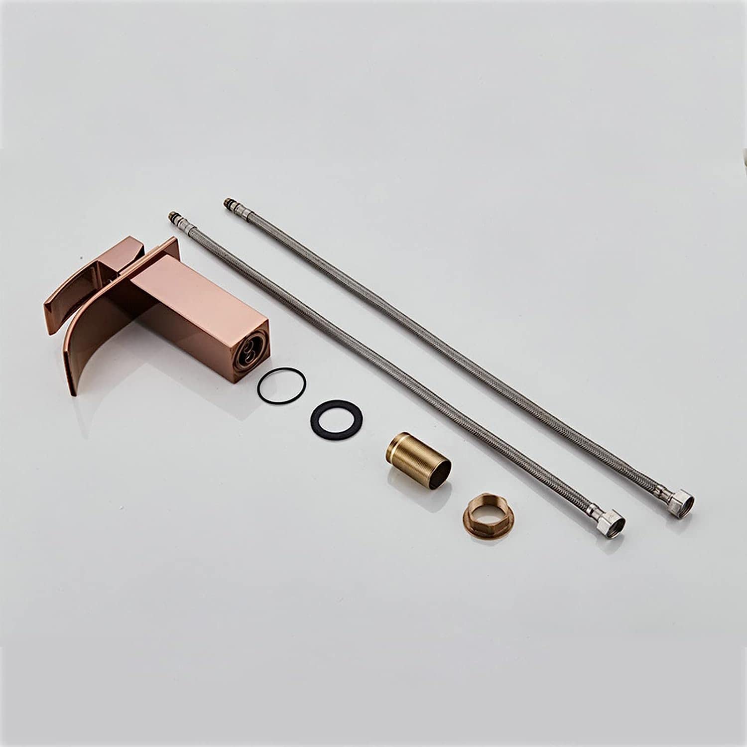 DEKIKA Single Hole Bathroom Sink Faucet - Wide Mouth Waterfall Basin Faucet with Single Handle Hot and Cold Water Mixer - Brass Washbasin Faucet in Rose Gold - Perfect for Modern Vanities, Powder Rooms, and Luxury Bathrooms