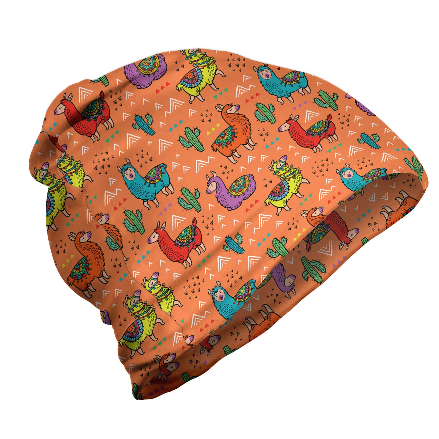 Ambesonne Unisex Beanie - Colorful Alpaca & Flower Design - Warm Winter Hat for Men & Women - Perfect for Hiking, Outdoor Activities & Cold Weather Fashion
