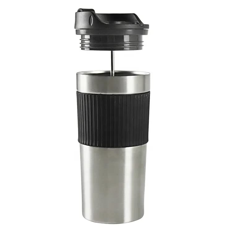 Portable Coffee Maker - 16oz Insulated French Press Travel Mug with Double Wall Stainless Steel - Perfect for Camping, Office & On-the-Go Brewing
