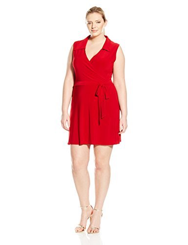 Star Vixen Women's Sleeveless Collared Faux-Wrap Dress - Elegant Office & Cocktail Party Wear - Plus Size Summer Dress for Women