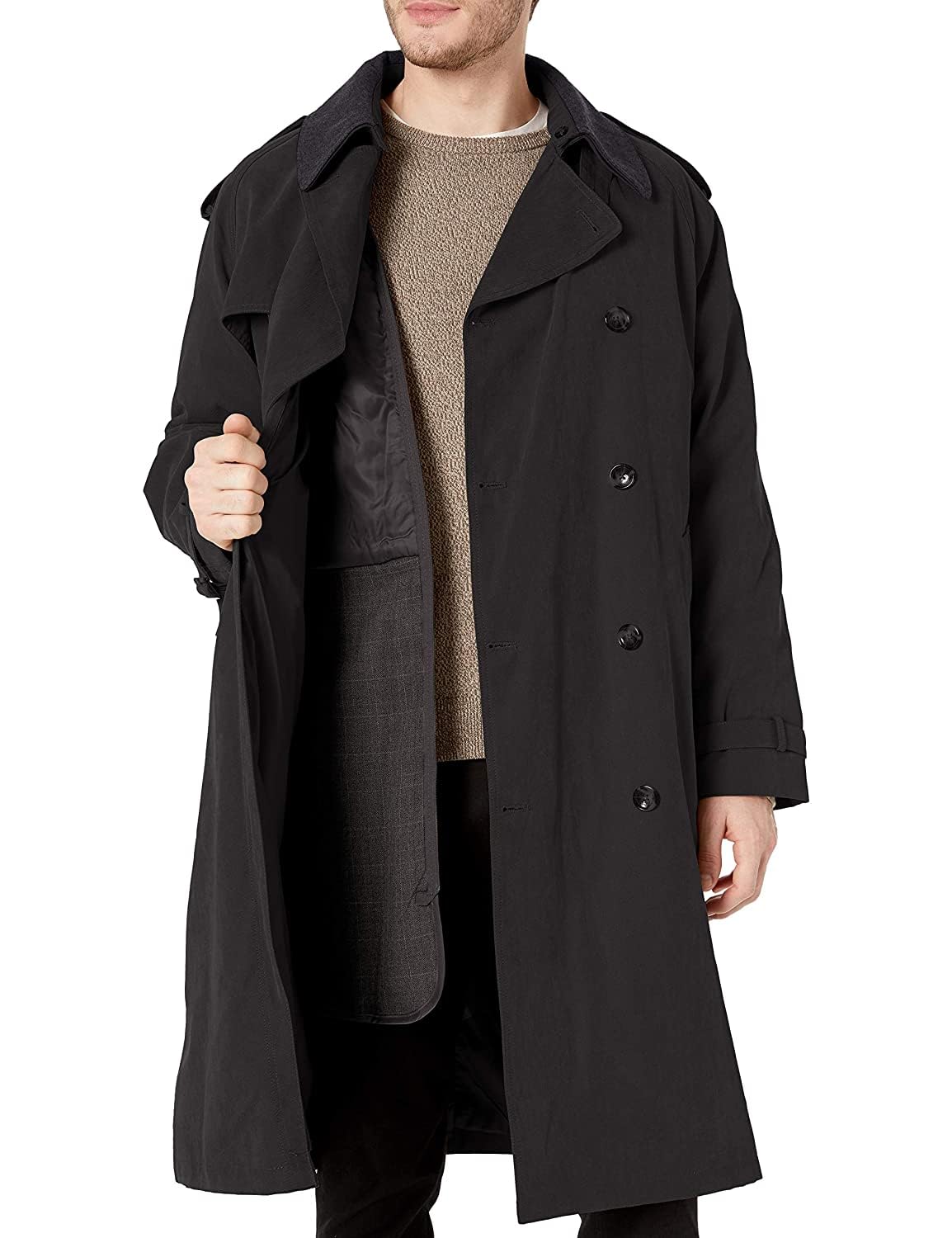 London Fog Men's Classic Double Breasted Trench Coat with Detachable Liner & Removable Collar | Waterproof Raincoat for Business, Travel & Formal Occasions