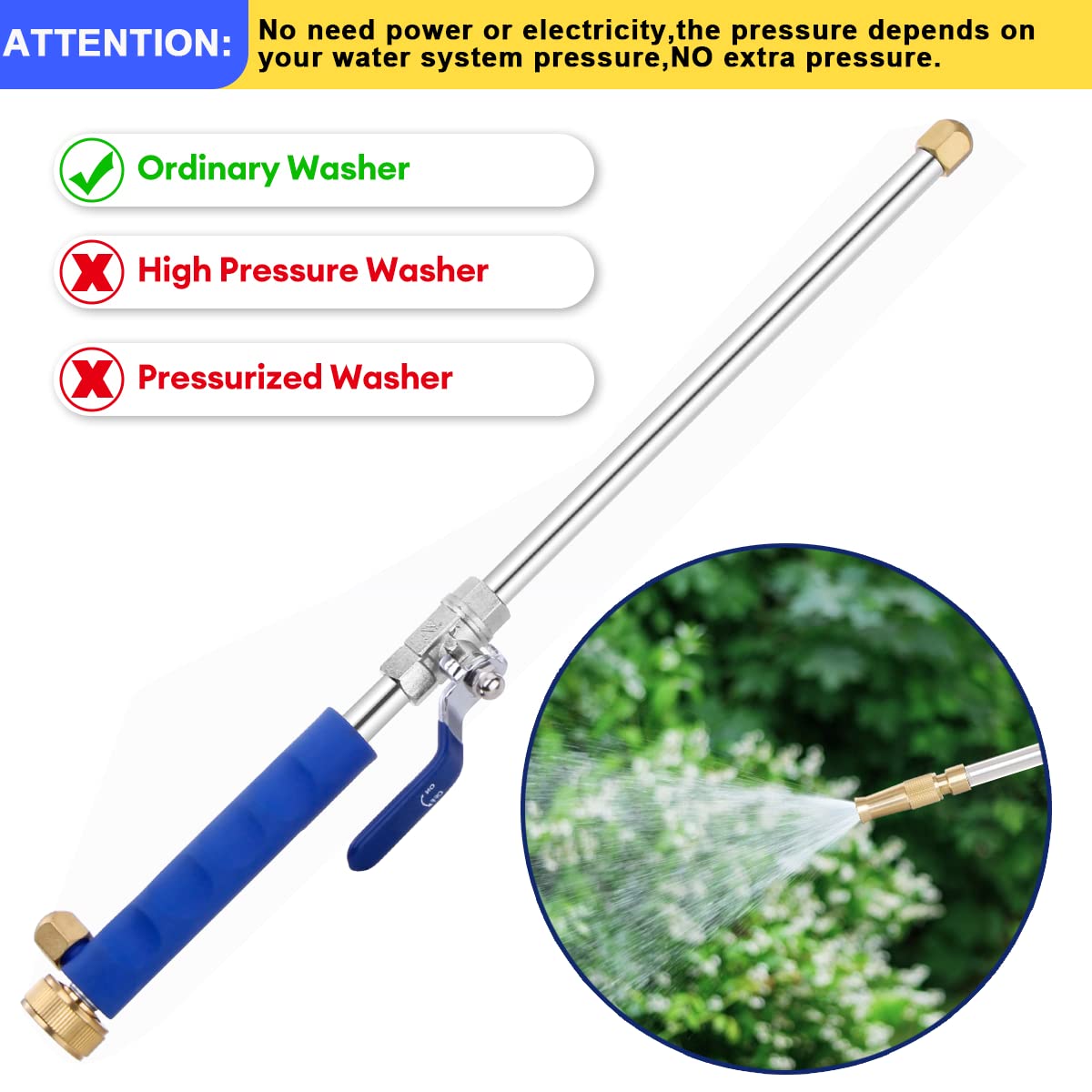 Hydro Jet Power Washer Gun with 3 Nozzle Attachments - High Pressure Water Spray Wand for Patio, Sidewalk, Car, Window & Garden Cleaning (Blue) | Perfect for Outdoor Home Maintenance and Vehicle Washing