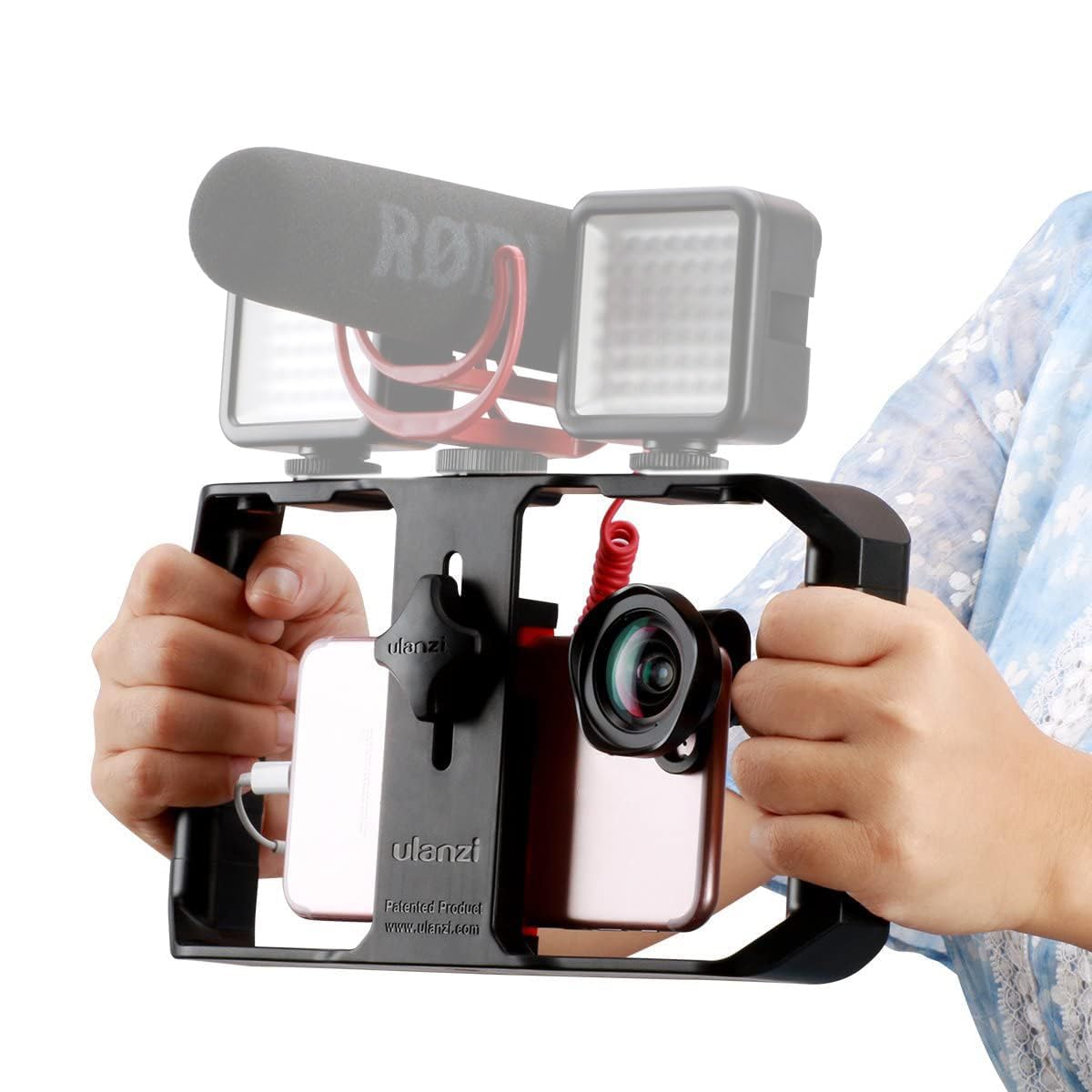 Ulanzi U Rig Pro Smartphone Video Stabilizer with Triple Cold Shoe Mount - Compatible with iPhone 16/15/14/13/12/11 Pro Max/XS/X/8 Plus, OnePlus 7 Pro, Samsung & Google Pixel - Perfect for Vlogging, Live Streaming & Content Creation