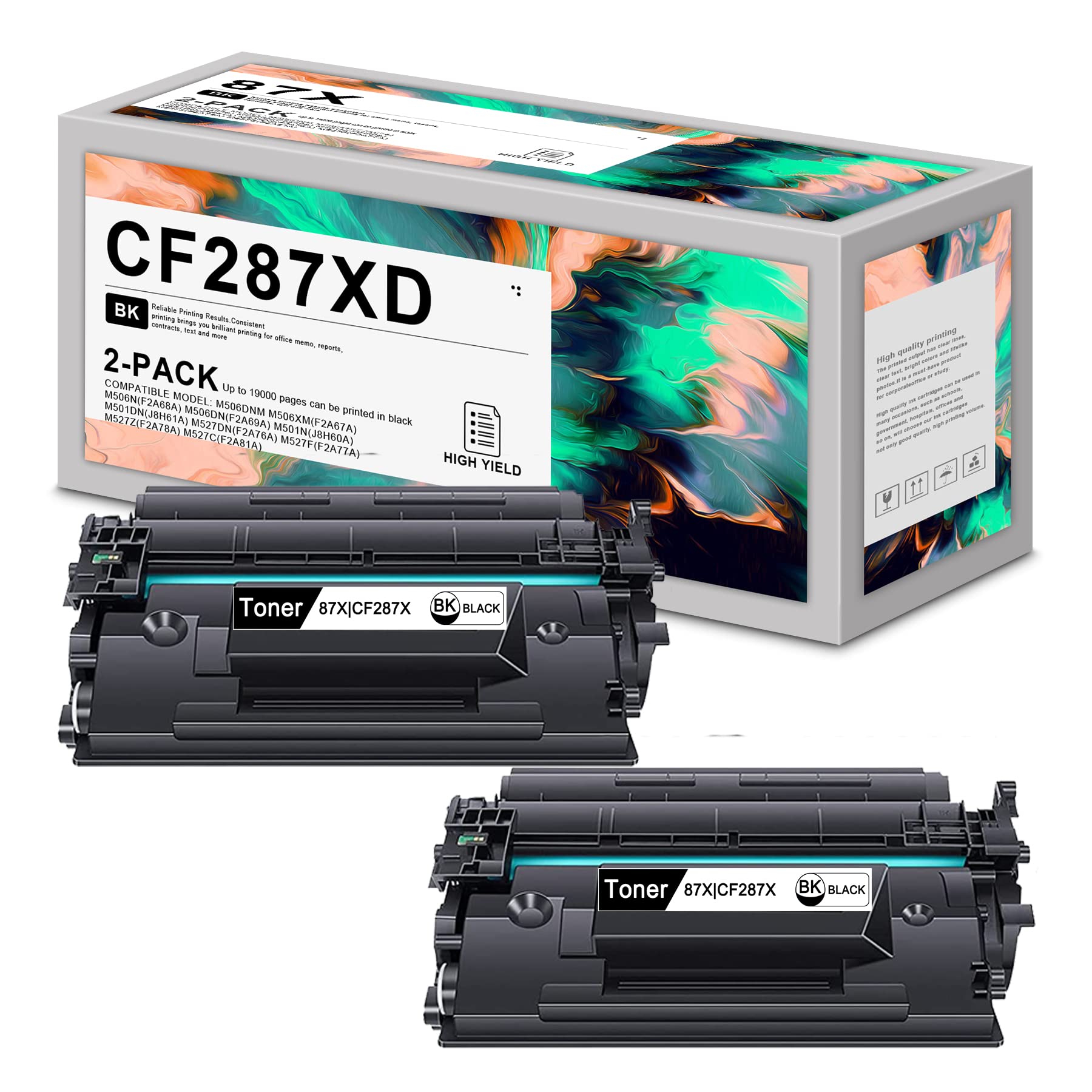 2-Pack Black 87X Compatible CF287XD High Yield Toner Cartridge Replacement for HP M506dn M506xm M506n M506dn M527dn M501n M501dn M527f M527z M527c Printers - Perfect for Office & Home Printing Needs