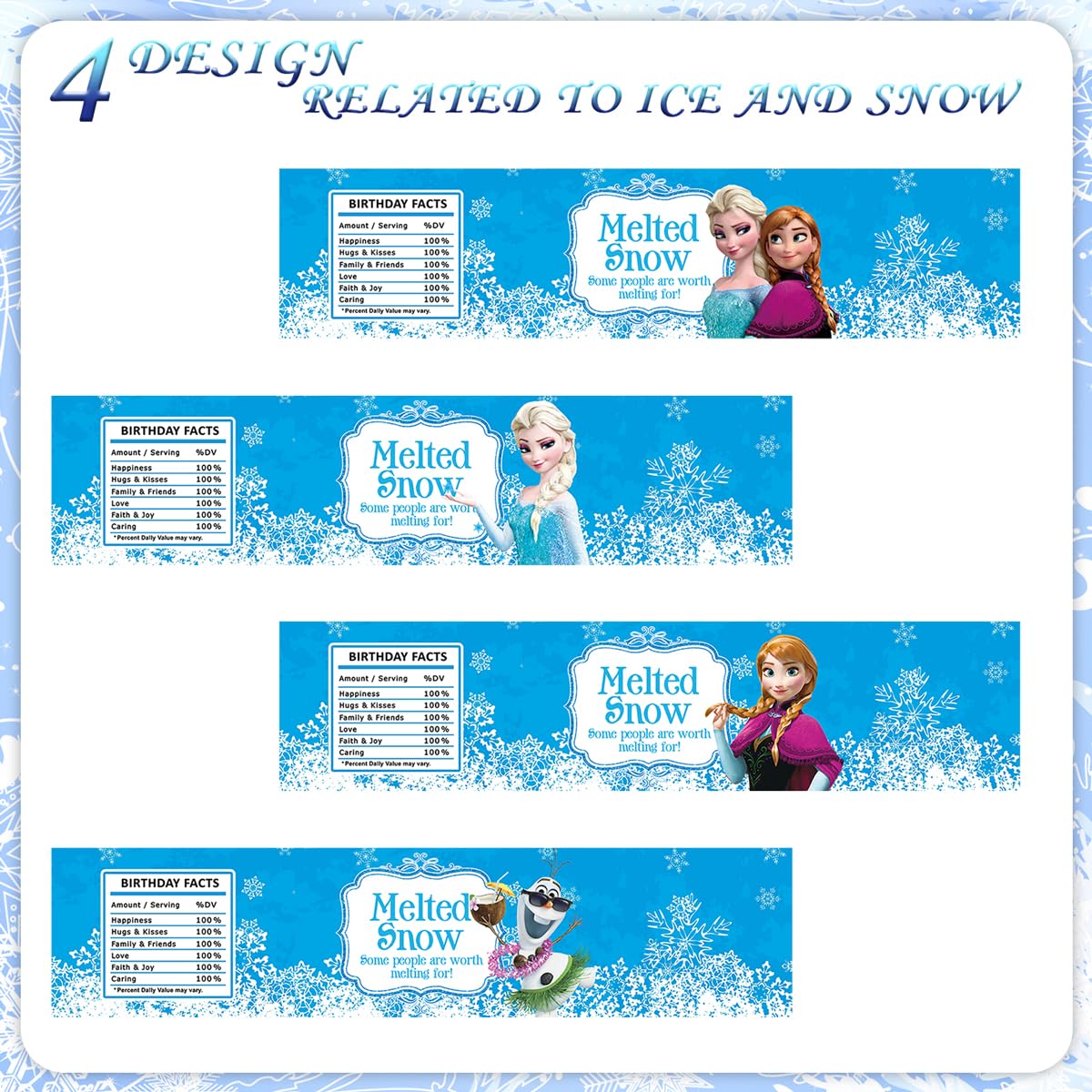 16 Pack Frozen Themed Water Bottle Labels - Waterproof Birthday Party Supplies for Kids, Boys & Girls - Perfect for Birthday Parties, Baby Showers & Summer Events