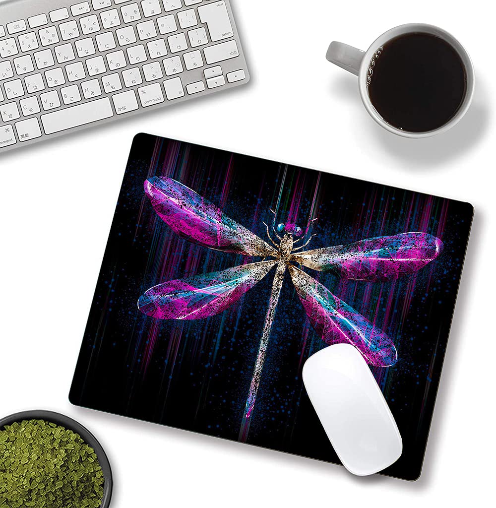 Premium Purple Dragonfly Mouse Pad - Non-Slip Rubber Base, Waterproof Square Mouse Mat for Office & Home Use - Perfect for Laptop, PC, Gaming & Work Desks