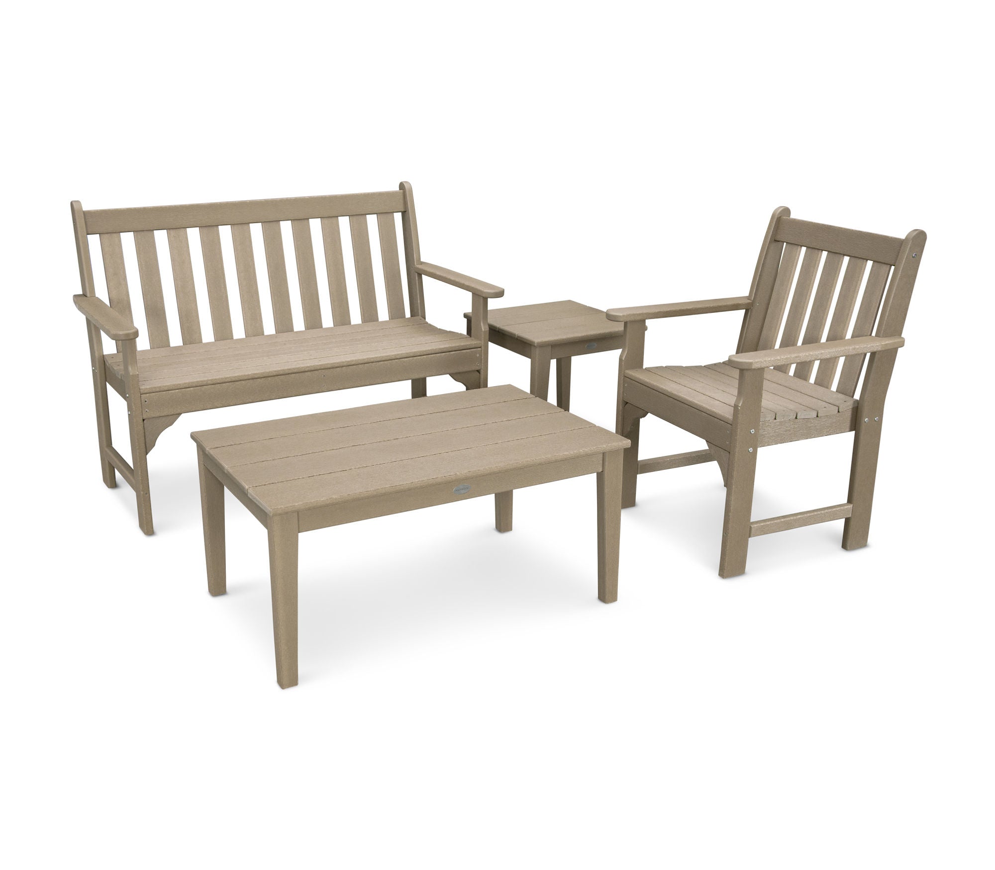 POLYWOOD Vineyard 4-Piece Outdoor Bench Seating Set - Durable Patio Furniture for Garden, Deck & Backyard Relaxation