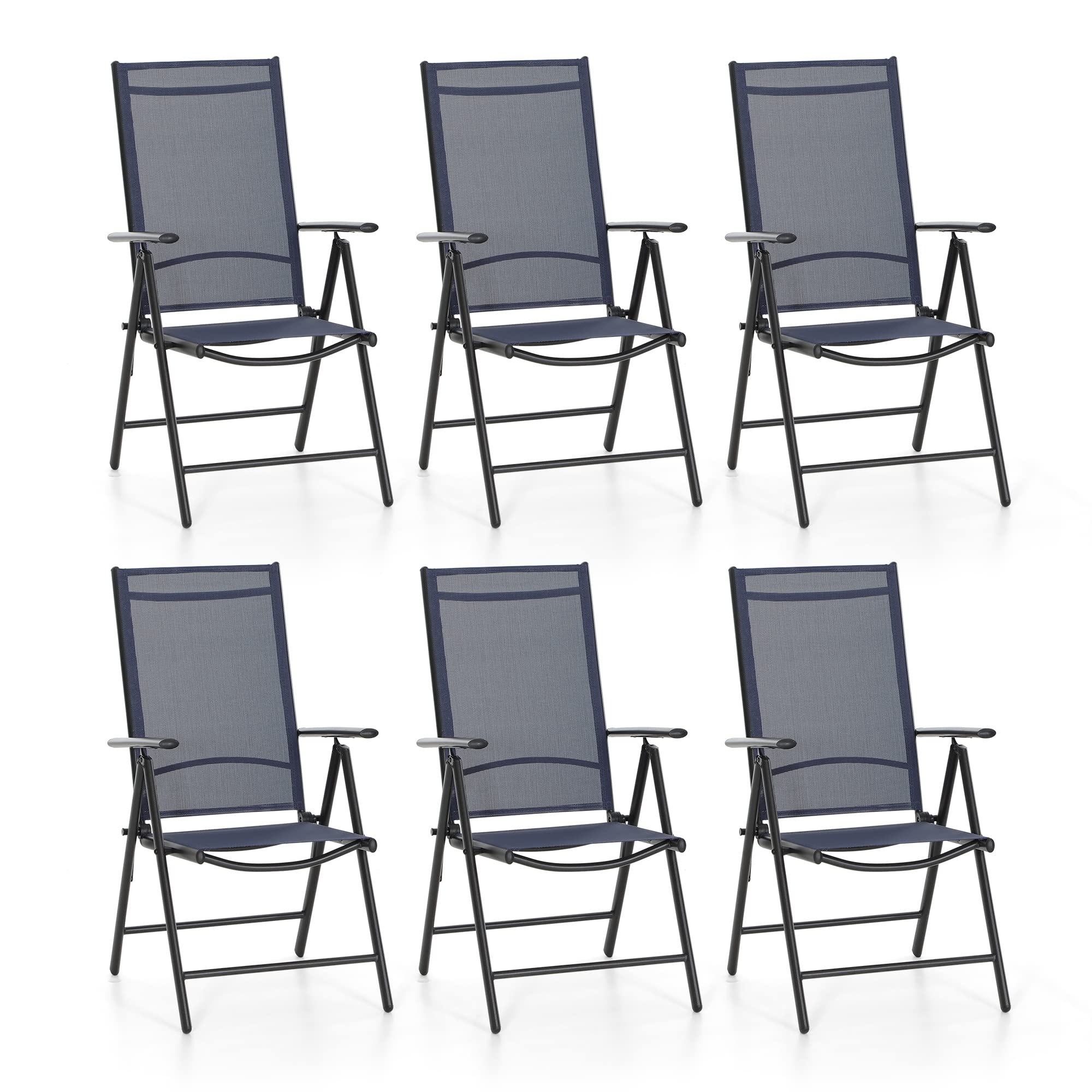 Sophia & William 6-Pack Outdoor Folding Chairs - Adjustable 7-Position Backrest, Lightweight Portable Textilene Patio Dining Chairs (Blue) - Perfect for Backyard BBQs, Beach Trips, Camping & Picnics