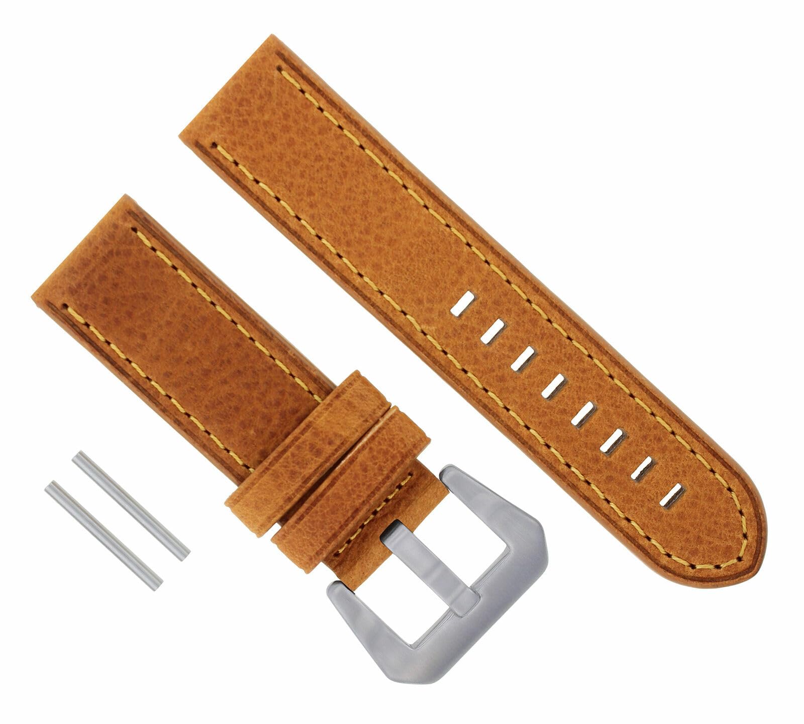 22mm Genuine Leather Watch Band Strap for Panerai Marina GMT - Tan with Orange Stitching | Replacement Watch Strap | Perfect for Diving, Travel & Everyday Wear