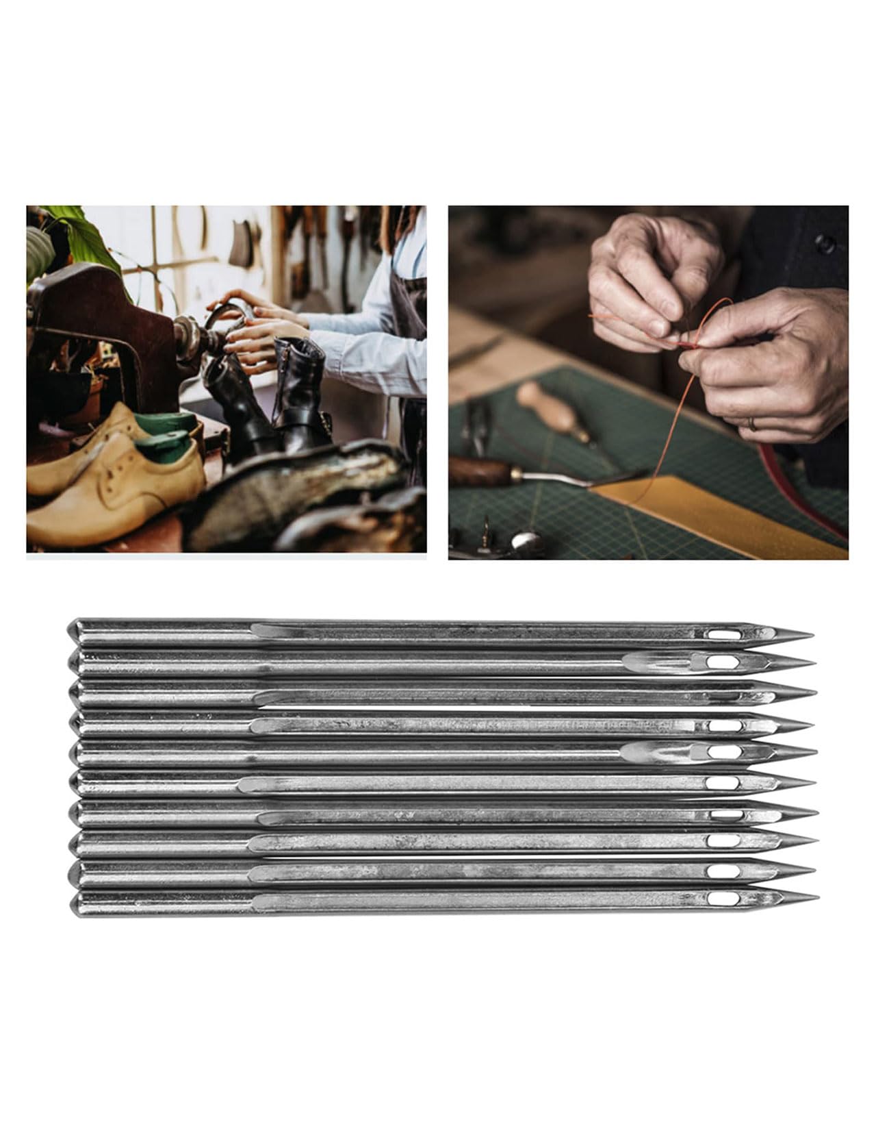 10 Pcs Silver Stainless Steel Shoe Repair Needles - Professional Leather Sewing Machine Needles (SL-18) for Shoe Repair & Leather Craft - Perfect for Cobbler Shops, DIY Shoe Repair & Leatherworking Projects