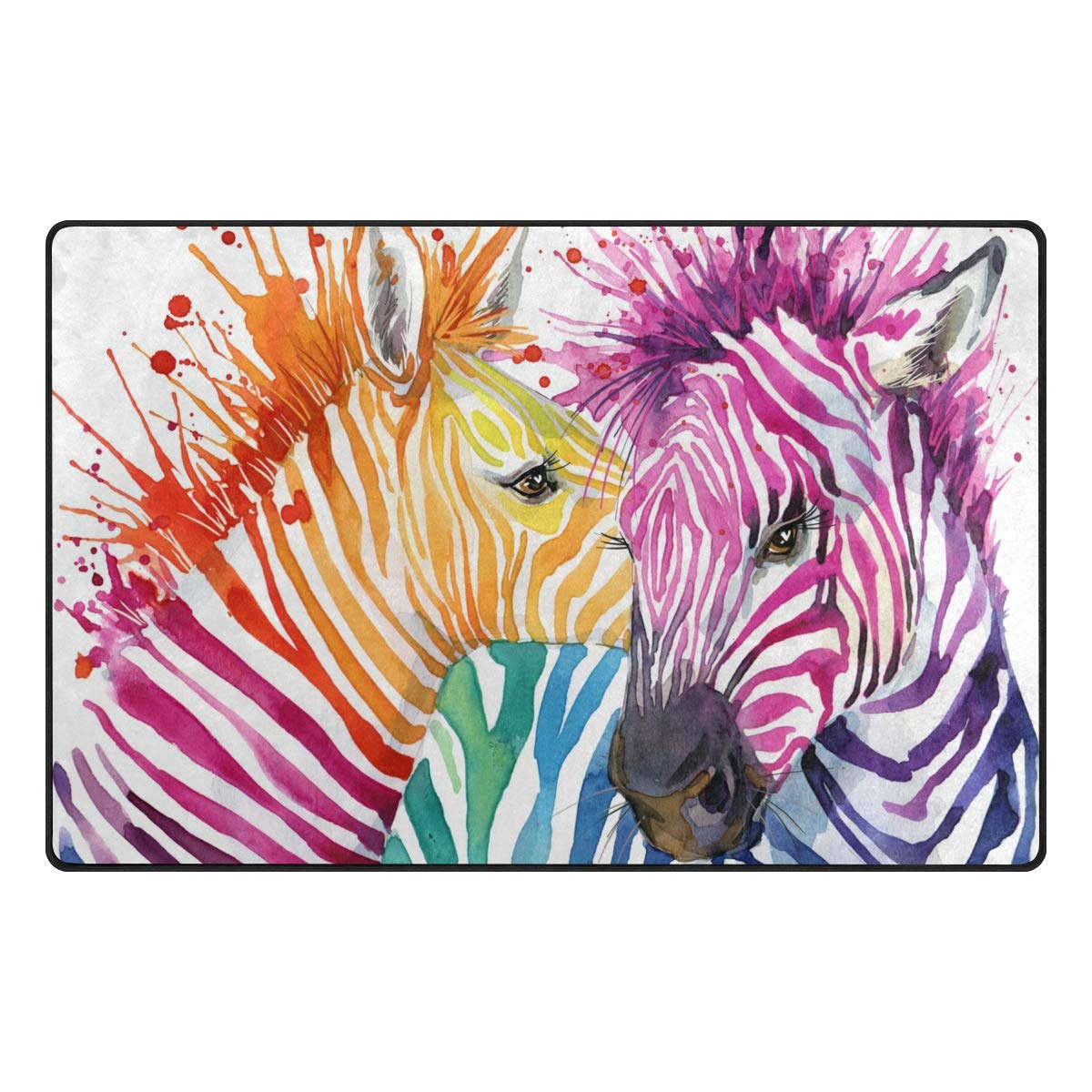 2x3 Watercolor Zebra Rainbow Area Rug - Soft Non-Slip Floor Mat for Living Room, Bedroom, Dorm Decor | Boho Chic Home Accent for Kids Room, Nursery & Office Spaces