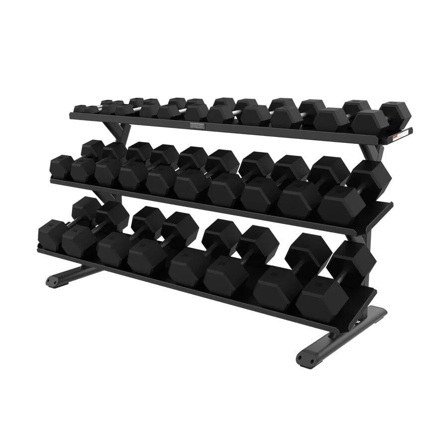 Precor Vitality Series 3-Tier 15-Pair Flat Tray Dumbbell Rack (VBR 6805) - Heavy Duty Home Gym Equipment for Weight Training & Strength Workouts