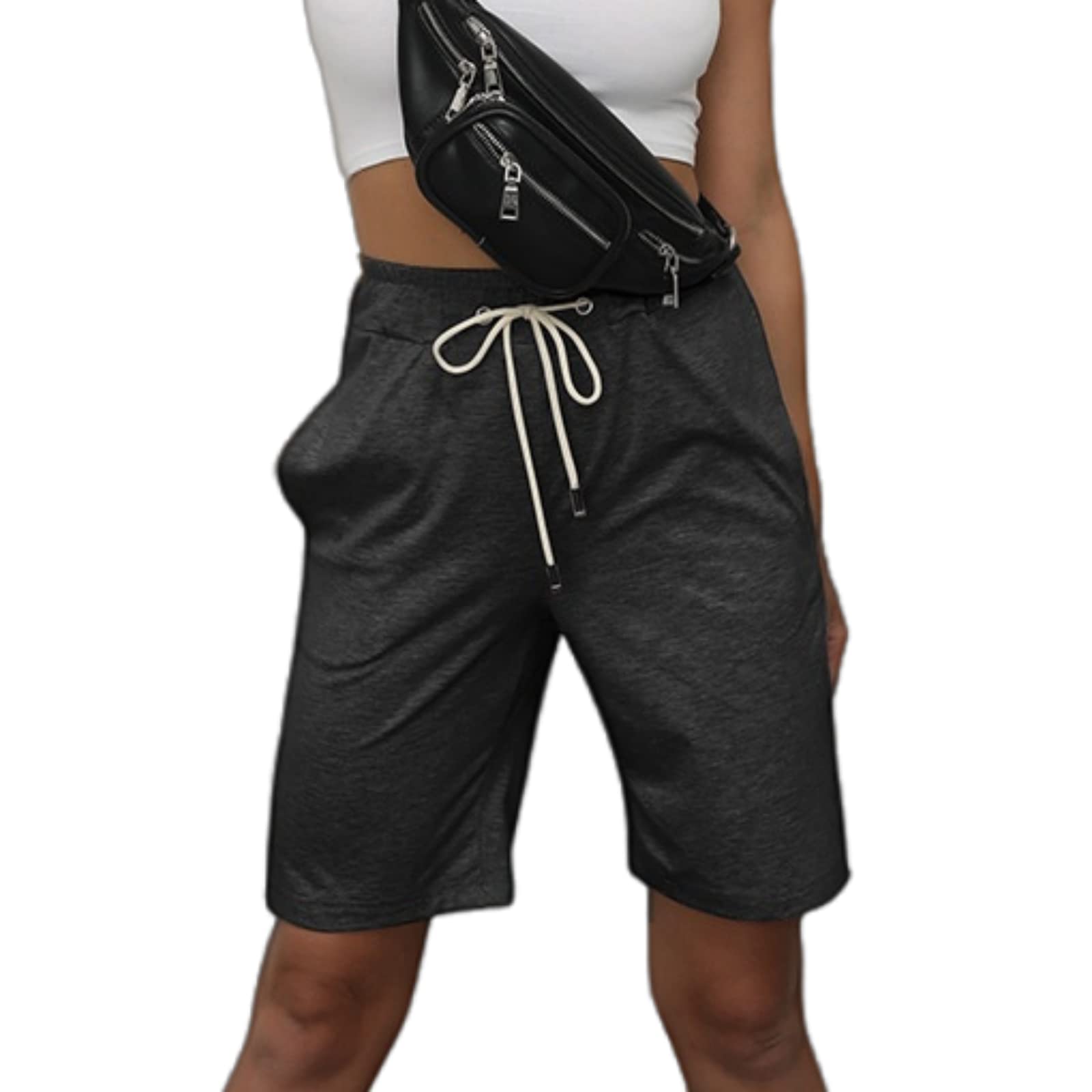 Women's Summer Bermuda Shorts with Pockets - Casual Knee-Length Workout Shorts with Comfortable Drawstring for Running, Gym, Yoga & Outdoor Activities