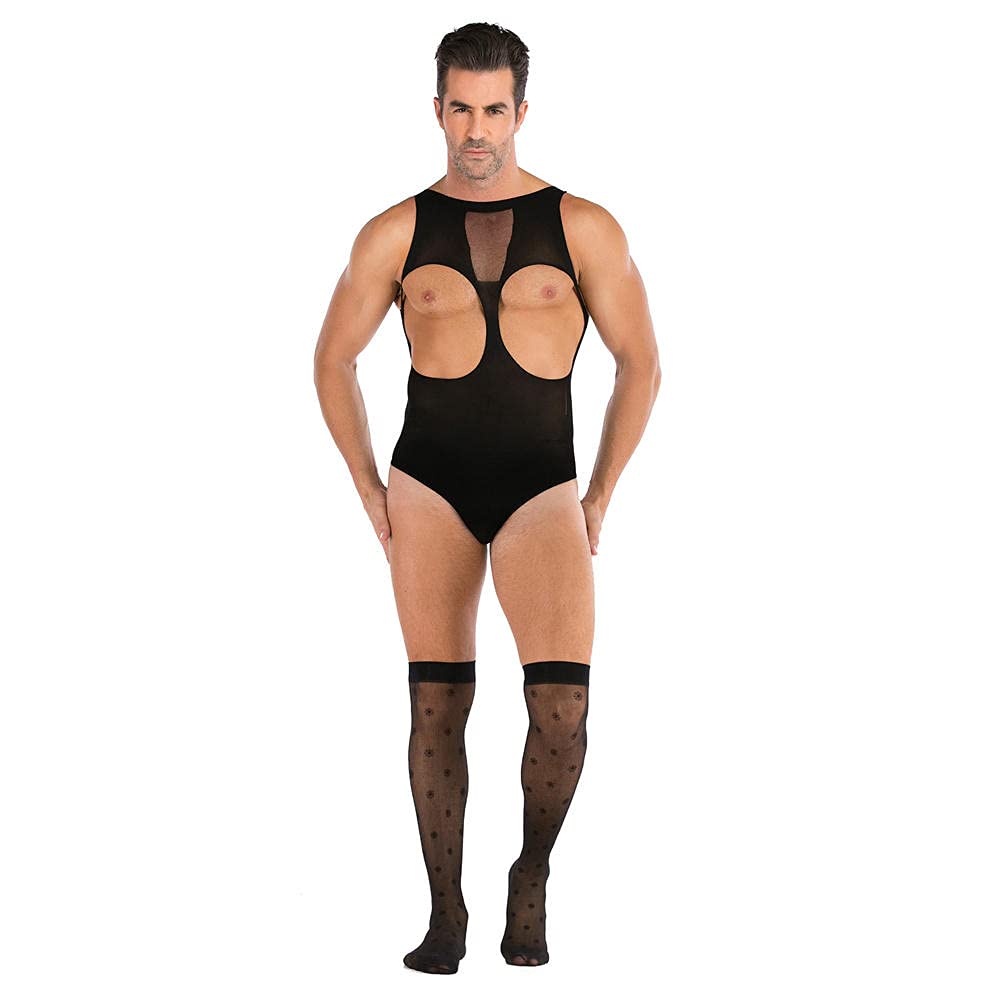 Sexy Mesh Lingerie Set for Men - Sleeveless Open-Chest Bodysuit & Stockings - Erotic Underwear for Role Play, Cosplay & Sensual Nights