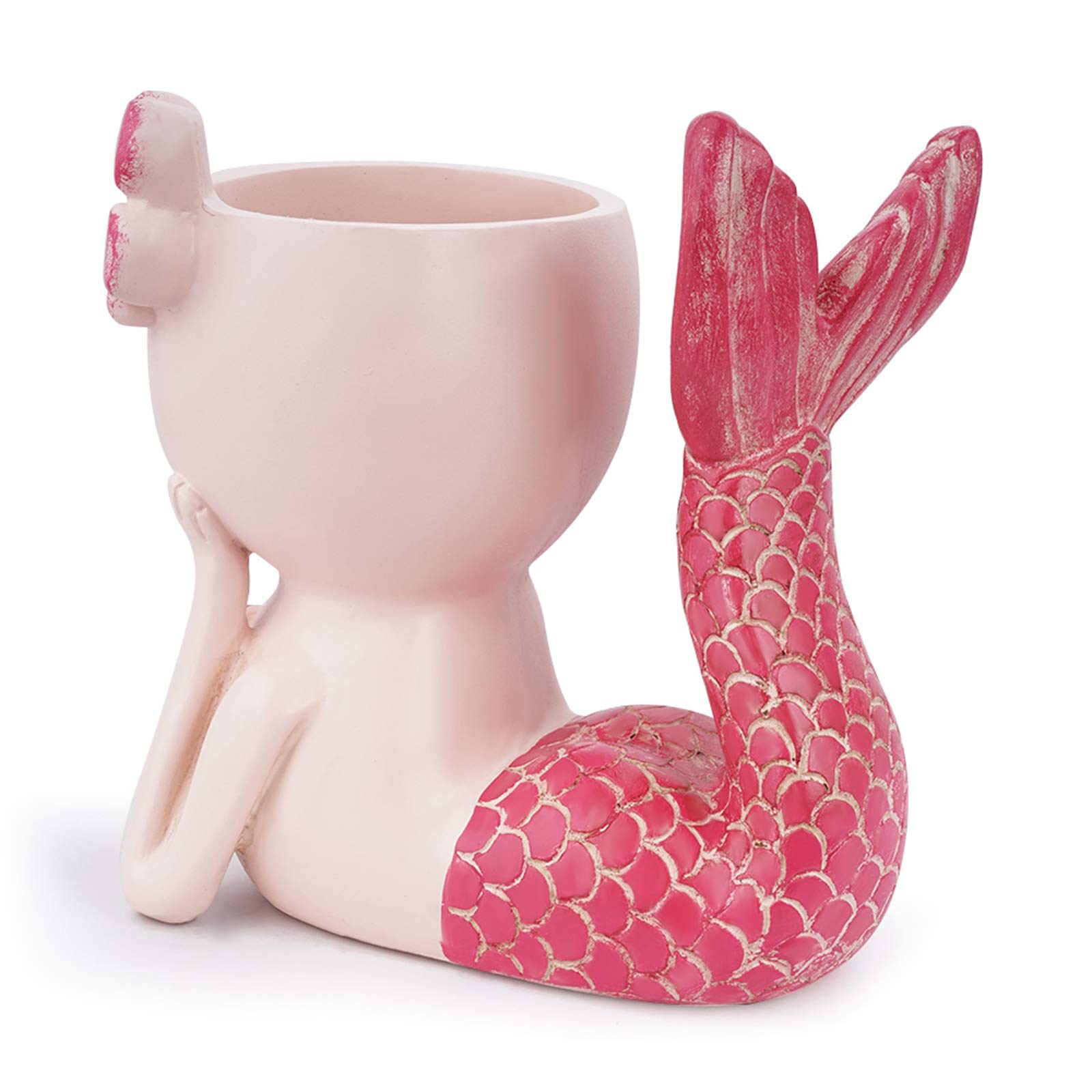 Homozy Beauty Fish-Shaped Mermaid Flower Pot - Mini Desk Decor for Kids, Small Succulent Plant Pot with Drainage Hole, Indoor & Outdoor Home Decor (Red) - Perfect for Office Desk, Living Room, Garden & Gift Giving