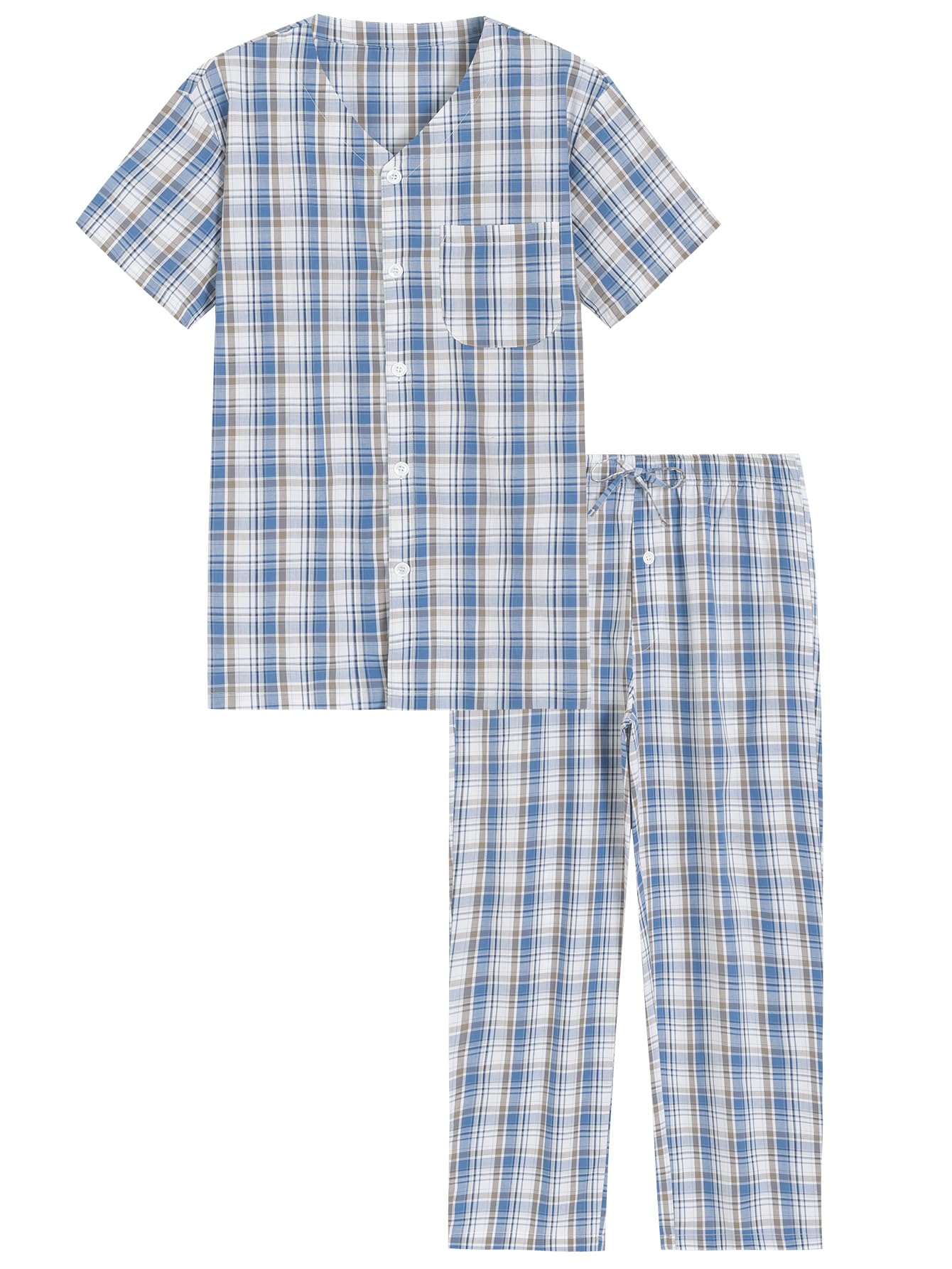 Men's Cotton Pajama Set - Soft Button-Up Shirt & Comfortable Lounge Pants for Summer Sleepwear | Perfect for Home Relaxation, Lounging & Vacation Comfort