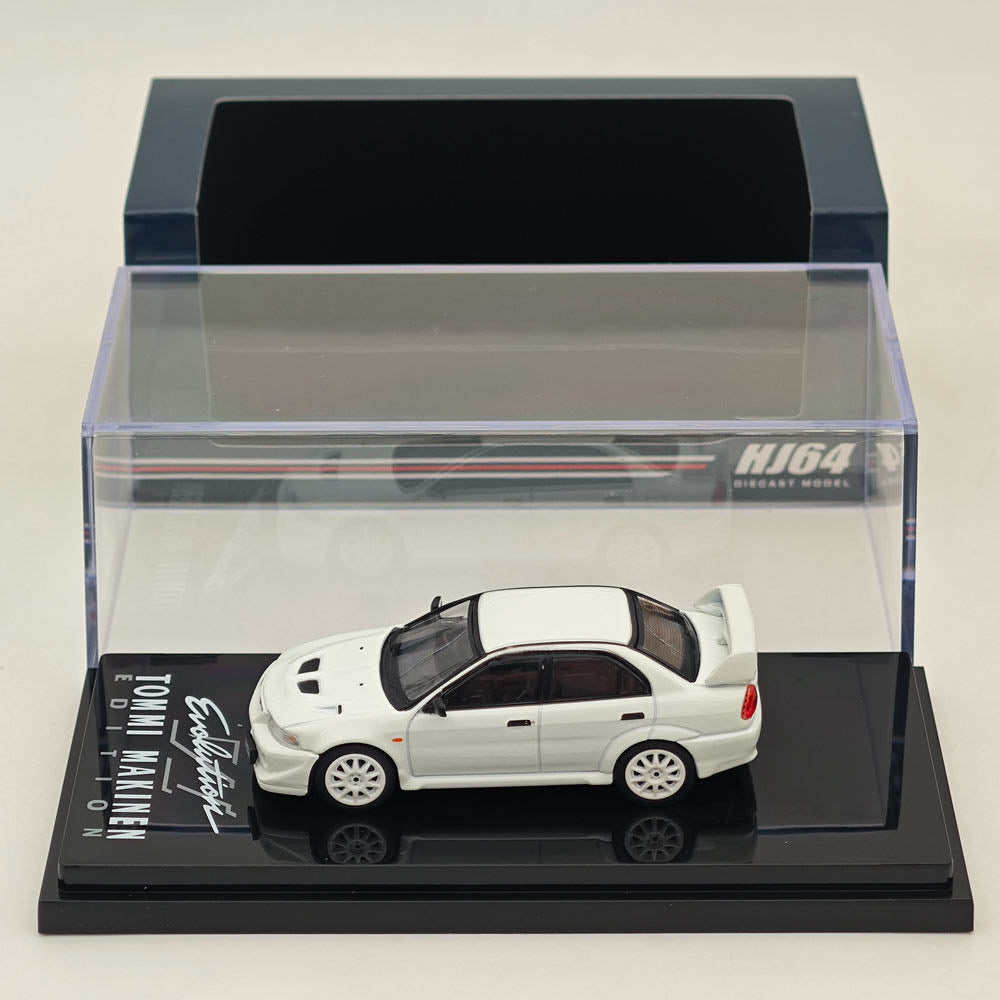 1/64 Scale Mitsubishi Lancer RS Evolution VI T.M.E Diecast Model Car - White | Hobby Japan HJ643033AW | Collectible Toy Car for Display & Racing Simulation