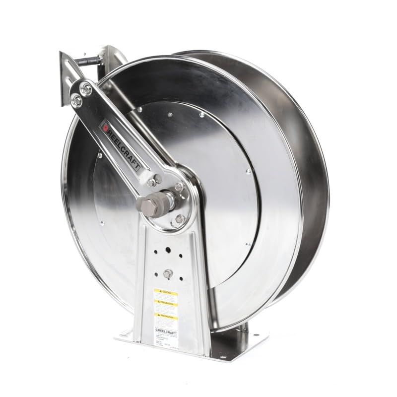 Reelcraft 83000 OLS Dual Pedestal Stainless Steel Hose Reel - 50 Foot Capacity for Air & Water Hoses (Hose Not Included) - Ideal for Workshops, Garages, and Industrial Applications