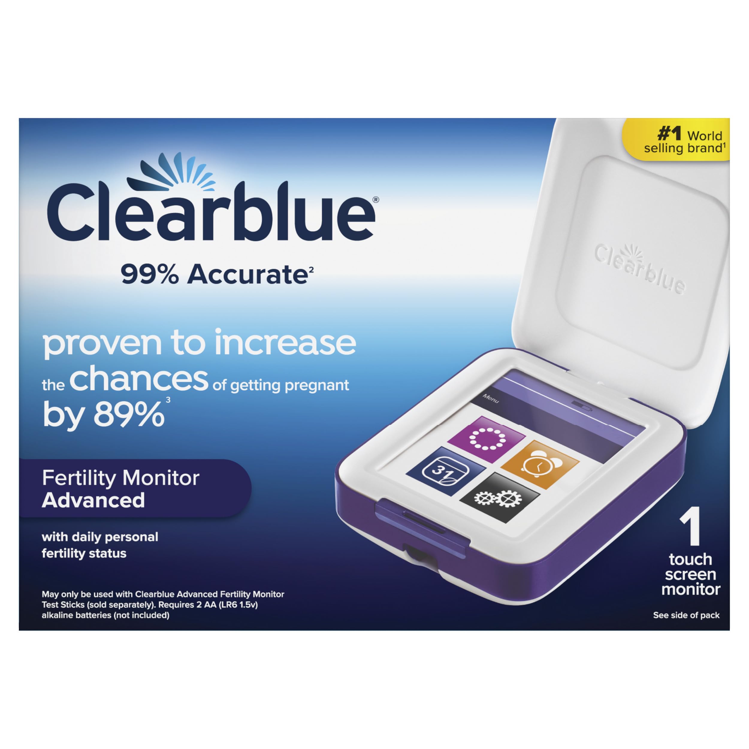 Clearblue Advanced Fertility Monitor with Touch Screen - Digital Ovulation Predictor Kit, 1 Count - Track Your Fertility for Pregnancy Planning & Conception