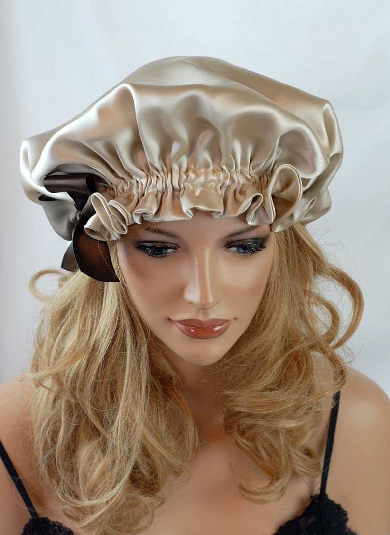 VIYANSHI Adjustable Satin Sleep Cap Hair Bonnet - Double Layered Reversible for Women - Protective Sleep Hairstyles (Gold) - Perfect for Nighttime Hair Care & Travel