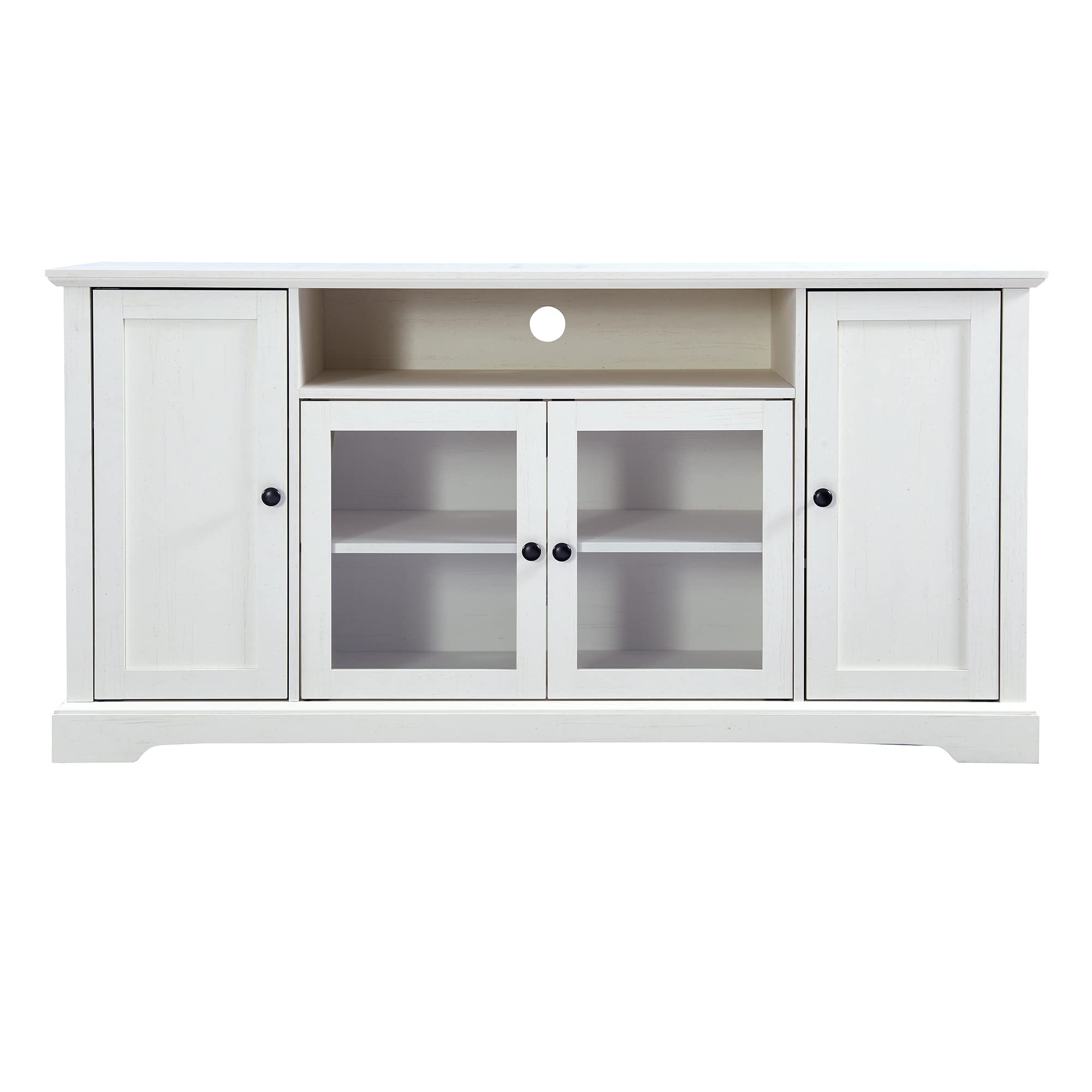 65 Inch TV Stand with 2 Tempered Glass Doors & Adjustable Shelves - Modern Wood Entertainment Center with Storage Cabinet for Living Room, Bedroom - Perfect for TV, Gaming Consoles & Media Storage (White)