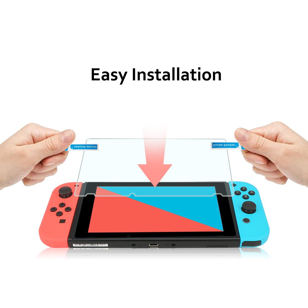 Premium Carbon Fiber Hard Travel Case for Nintendo Switch with 2 Pack Tempered Glass Screen Protectors | Durable Protective Shell & Carry Pouch in Blue | Perfect for Gaming On-The-Go & Travel Protection