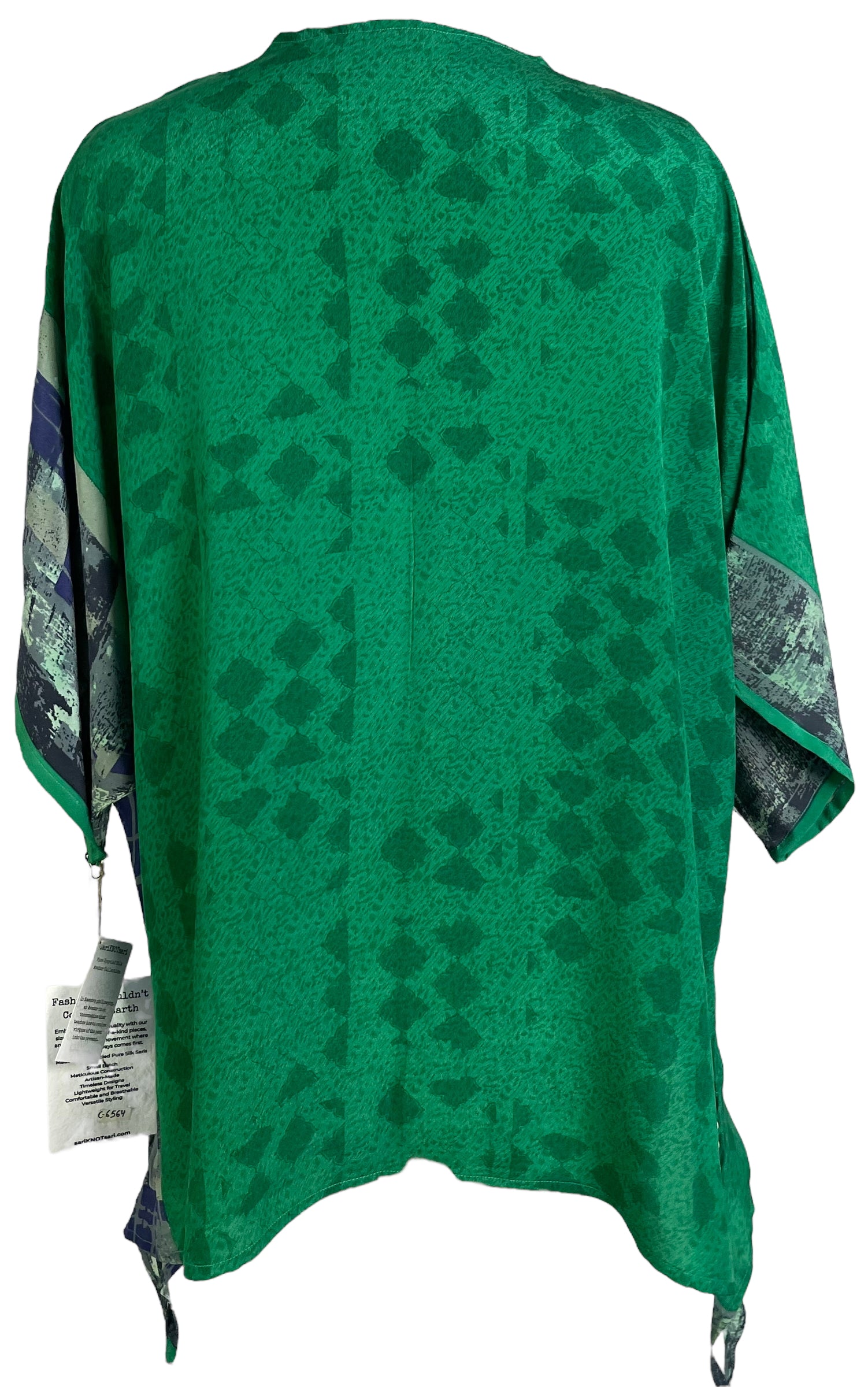 PRC6564 Women's Pure Silk Long Tunic with Side Ties - Elegant Loose Fit Blouse for Casual Wear, Office & Special Occasions