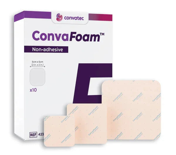 ConvaFoam Non-Adhesive Hydrofiber Foam Wound Dressing 6x6 Inches - Advanced Absorbent Wound Care for Ulcers, Burns, and Surgical Sites