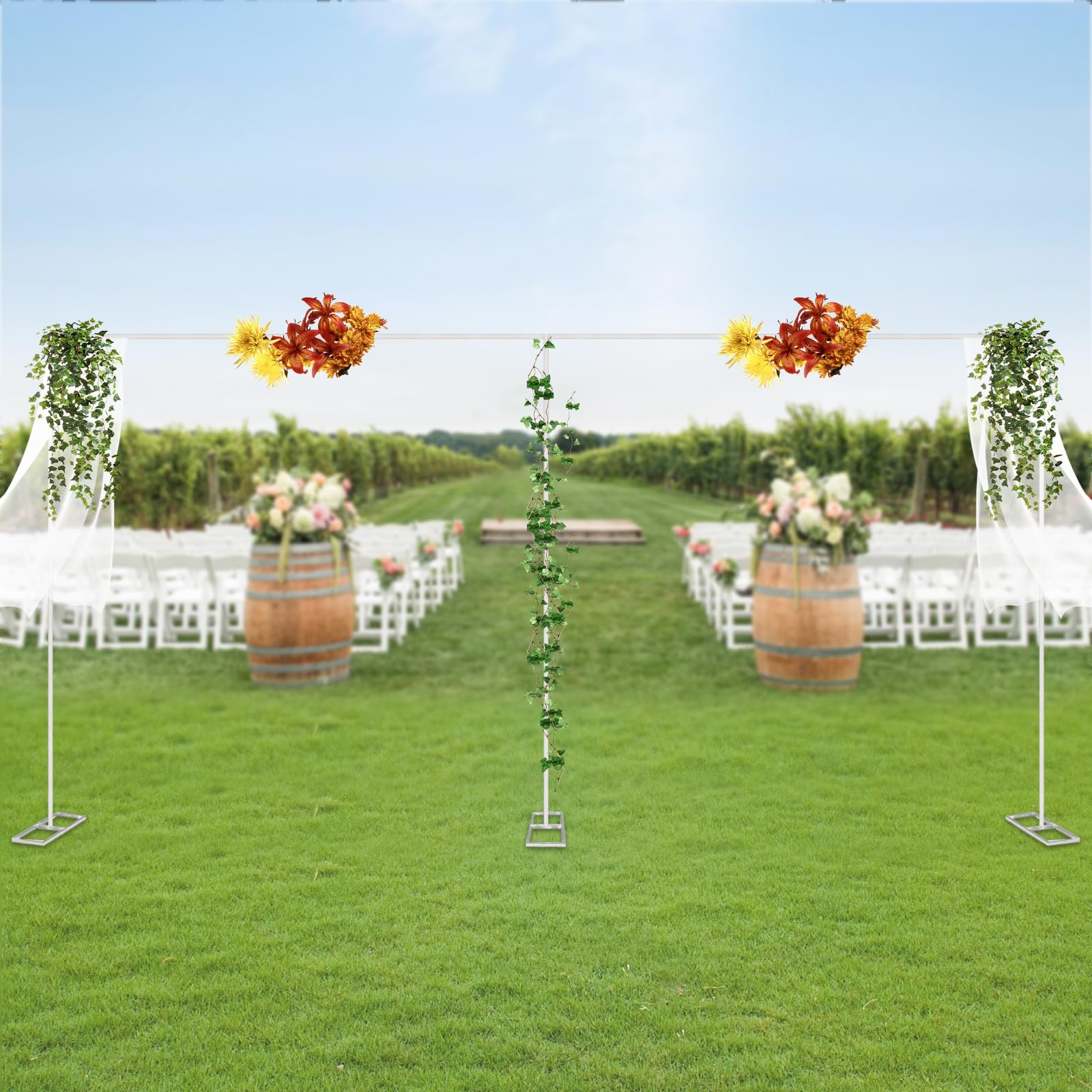 19.6Ft x 9.8Ft Metal Wedding Arch Backdrop Stand - Square Arch Frame for Garden Weddings, Photo Booth, Ceremonies & Events - Durable Silver Wedding Decoration Props (Perfect for Outdoor/Indoor Venues)