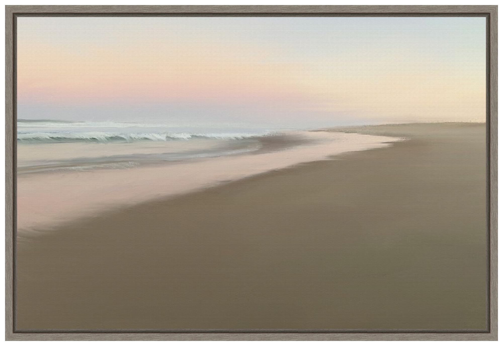 Amanti Art Framed Canvas Wall Art 23x33 - Soft Beach Embrace by JL Design, Coastal Beach Painting, Rustic Home Decor, Large Framed Poster for Living Room, Bedroom, Bathroom - Perfect for Beach House & Coastal Themed Interiors